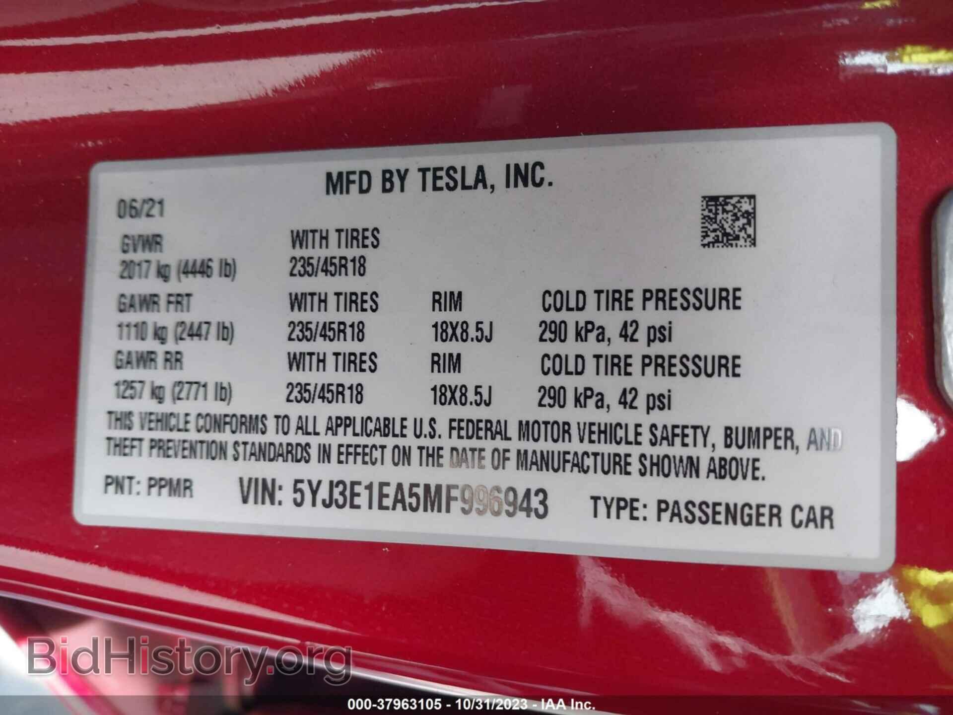 2021 TESLA MODEL 3 - VIN: 5YJ3E1EA5MF996943 - Photo 9