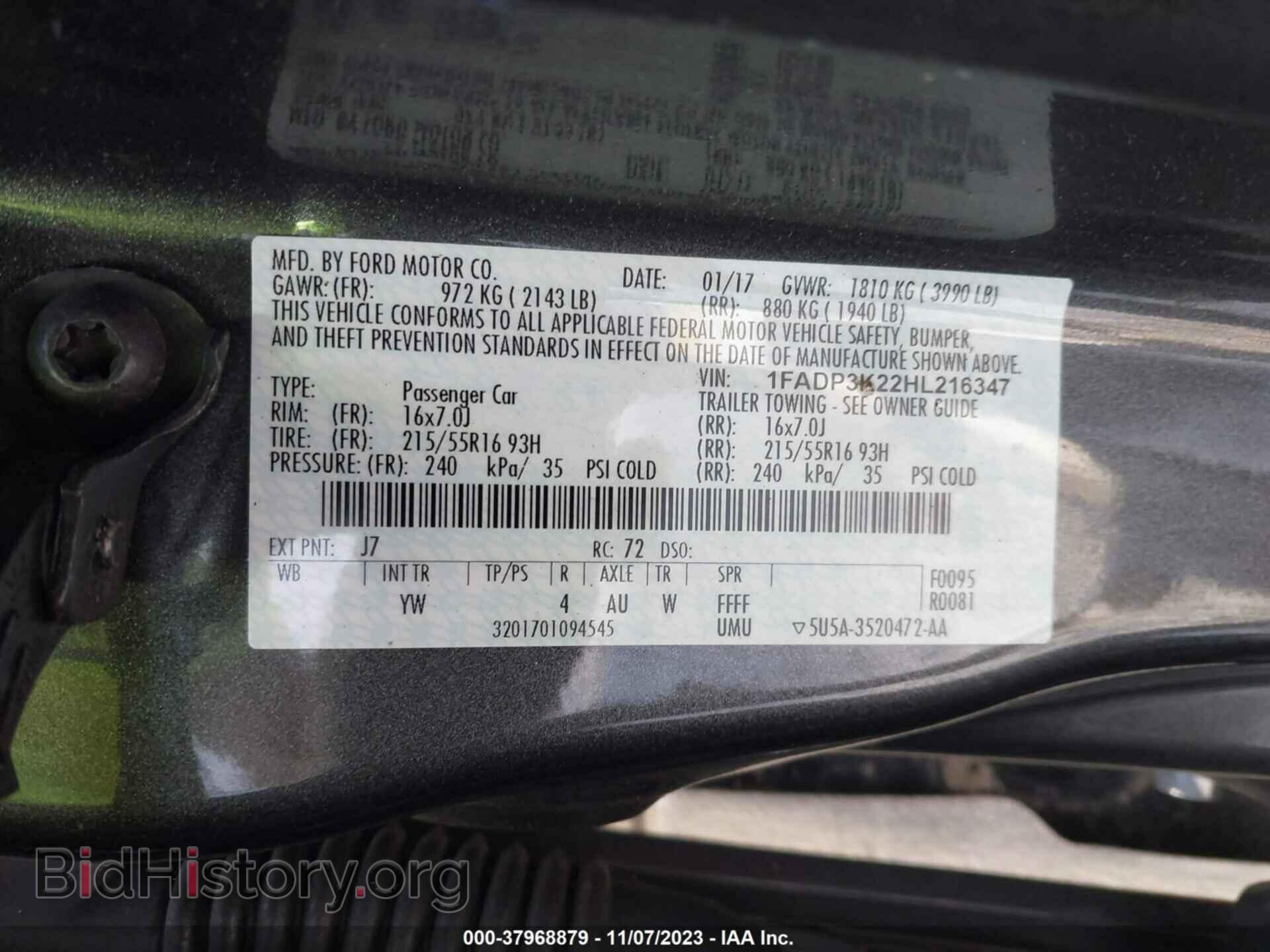 2017 FORD FOCUS - VIN: 1FADP3K22HL216347 - Фото 9