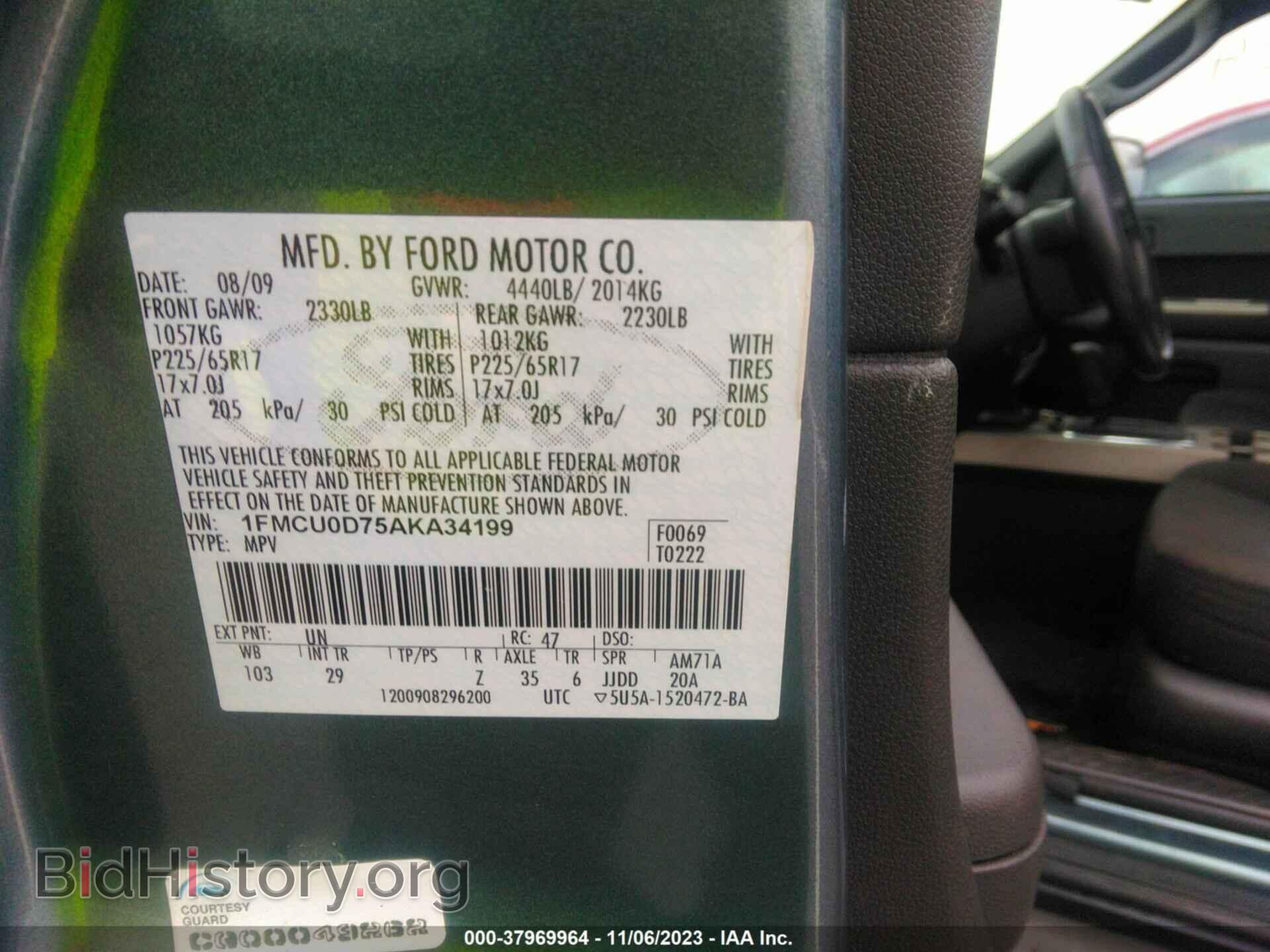 2010 FORD ESCAPE - VIN: 1FMCU0D75AKA34199 - Фото 9