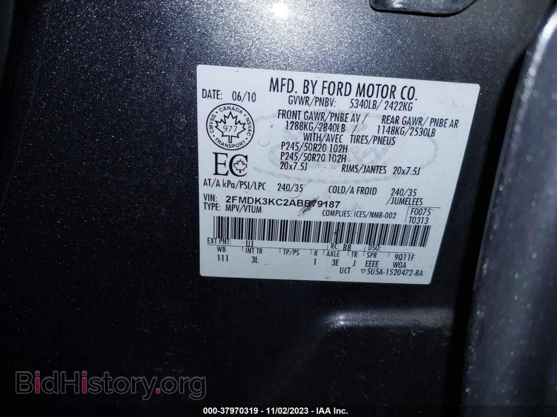 2010 FORD EDGE - VIN: 2FMDK3KC2ABB79187 - Фото 9