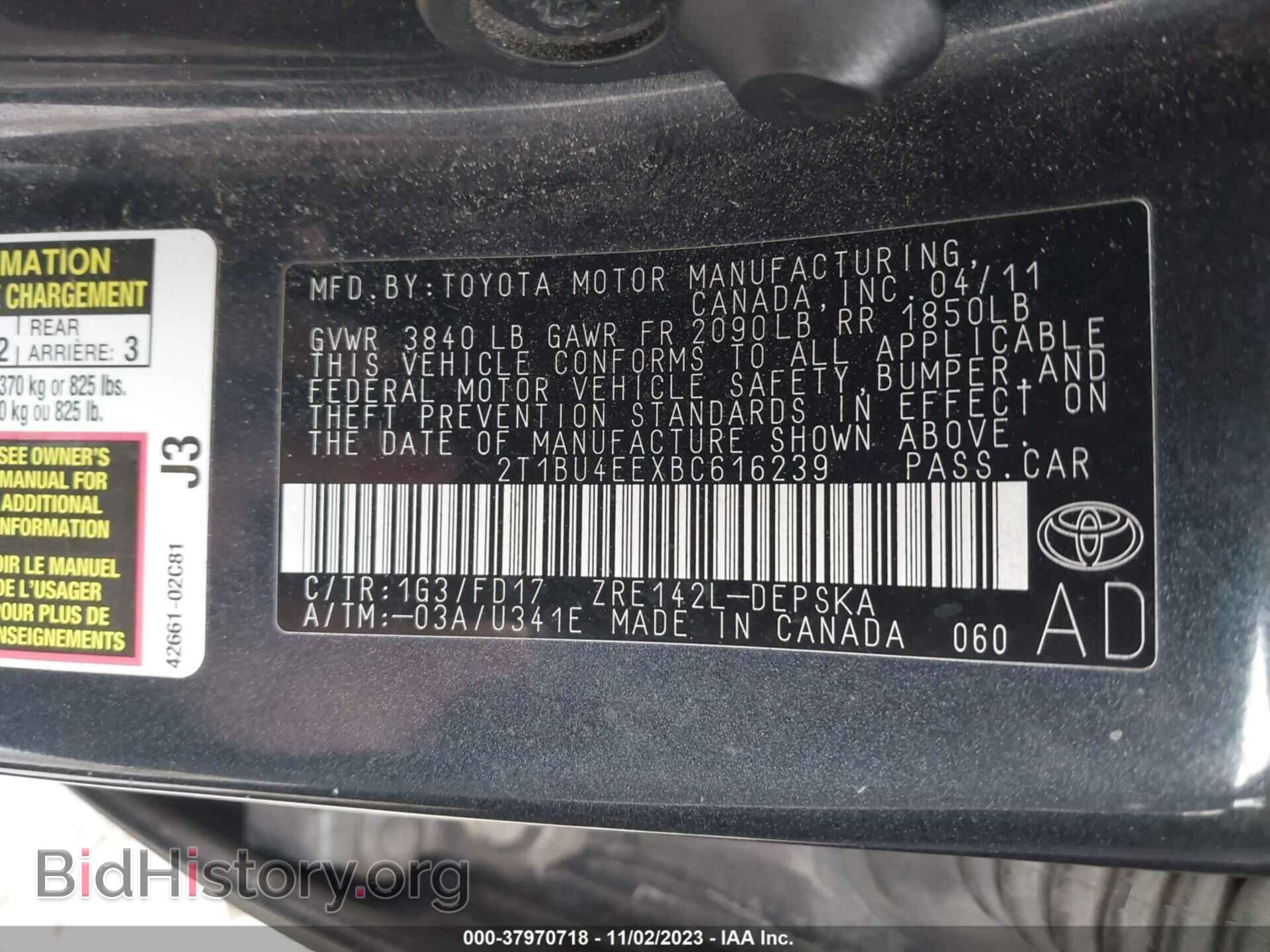 2011 TOYOTA COROLLA - VIN: 2T1BU4EEXBC616239 - Фото 9