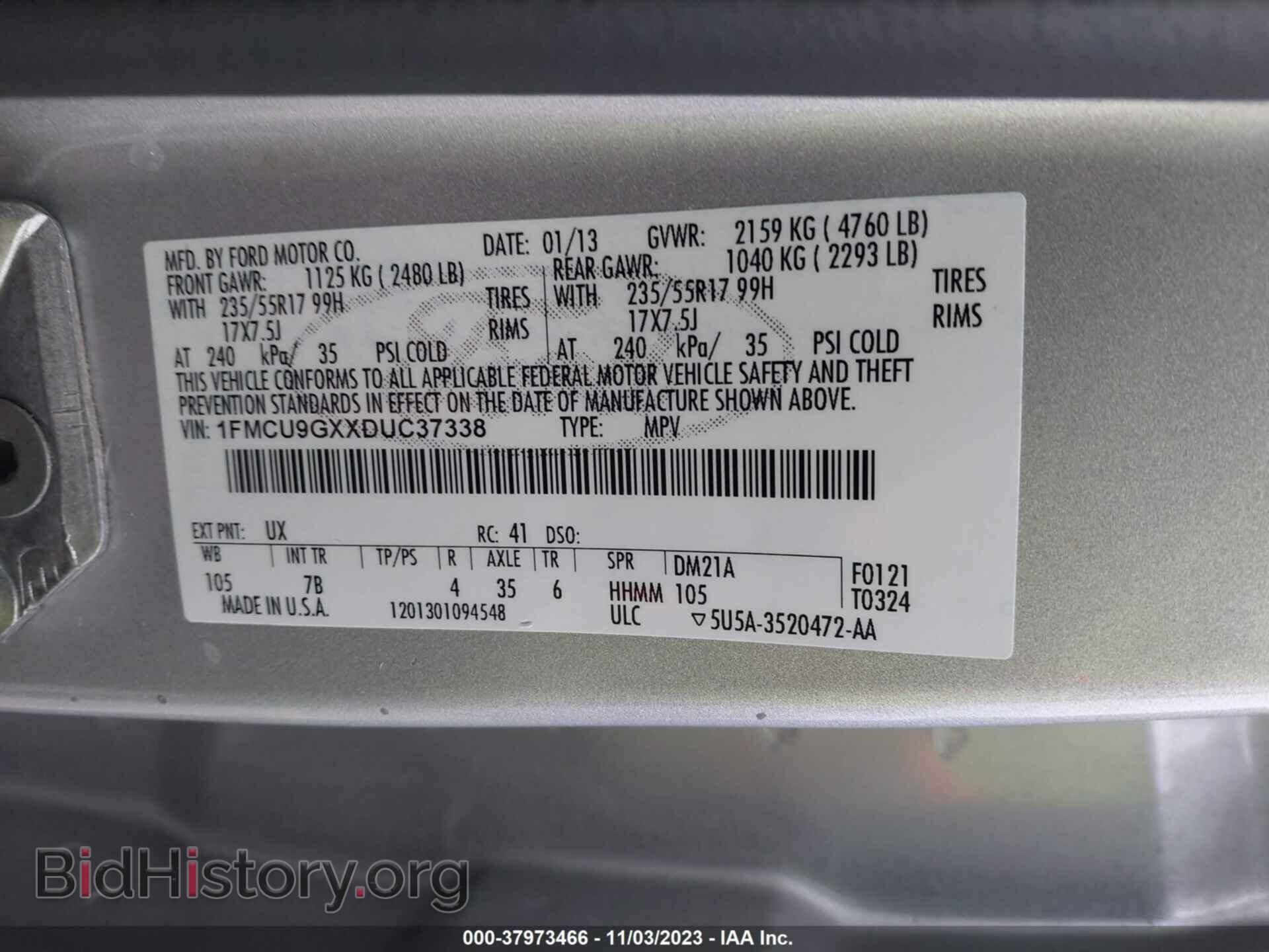 2013 FORD ESCAPE - VIN: 1FMCU9GXXDUC37338 - Фото 9