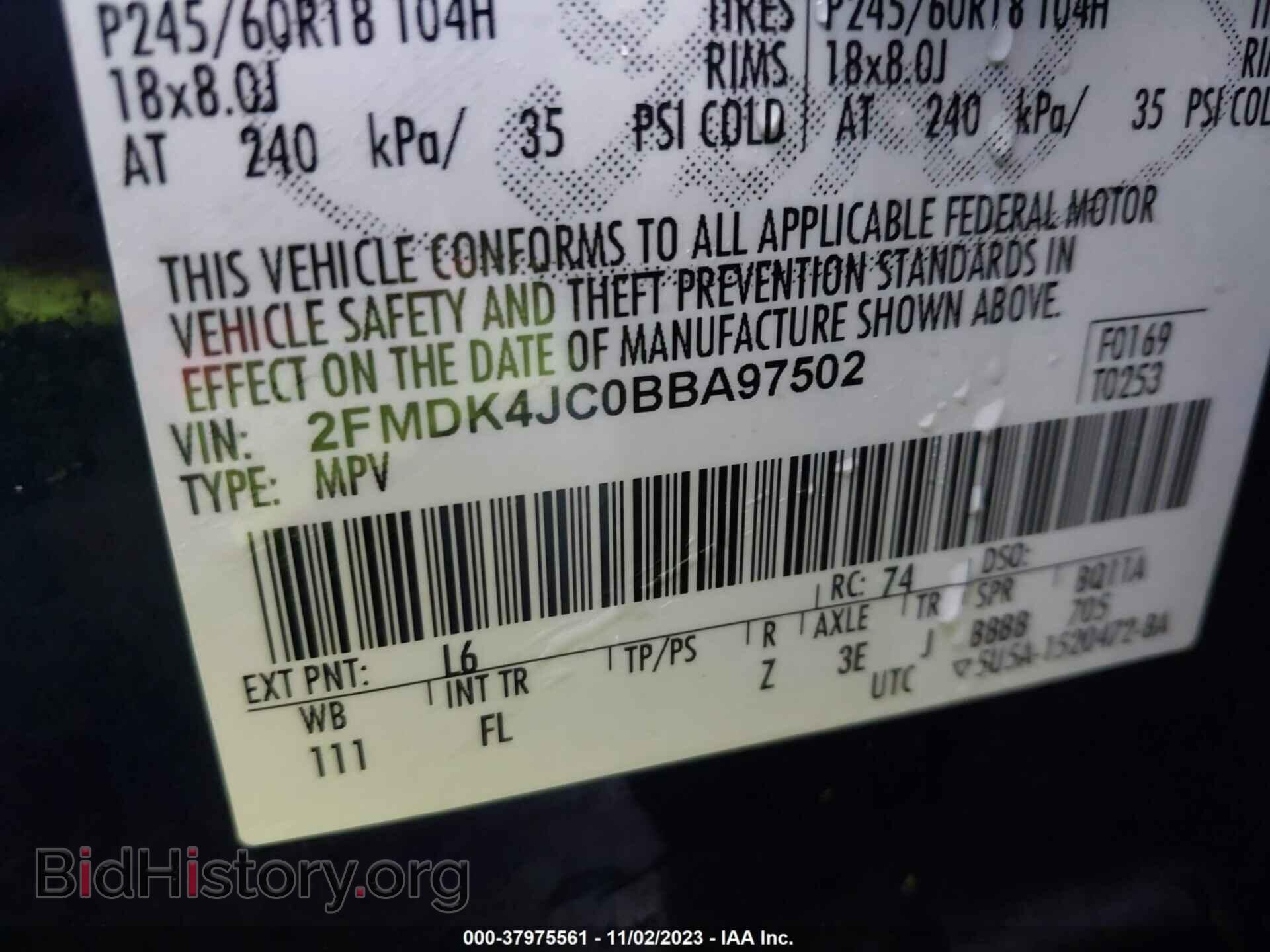 2011 FORD EDGE - VIN: 2FMDK4JC0BBA97502 - Фото 9