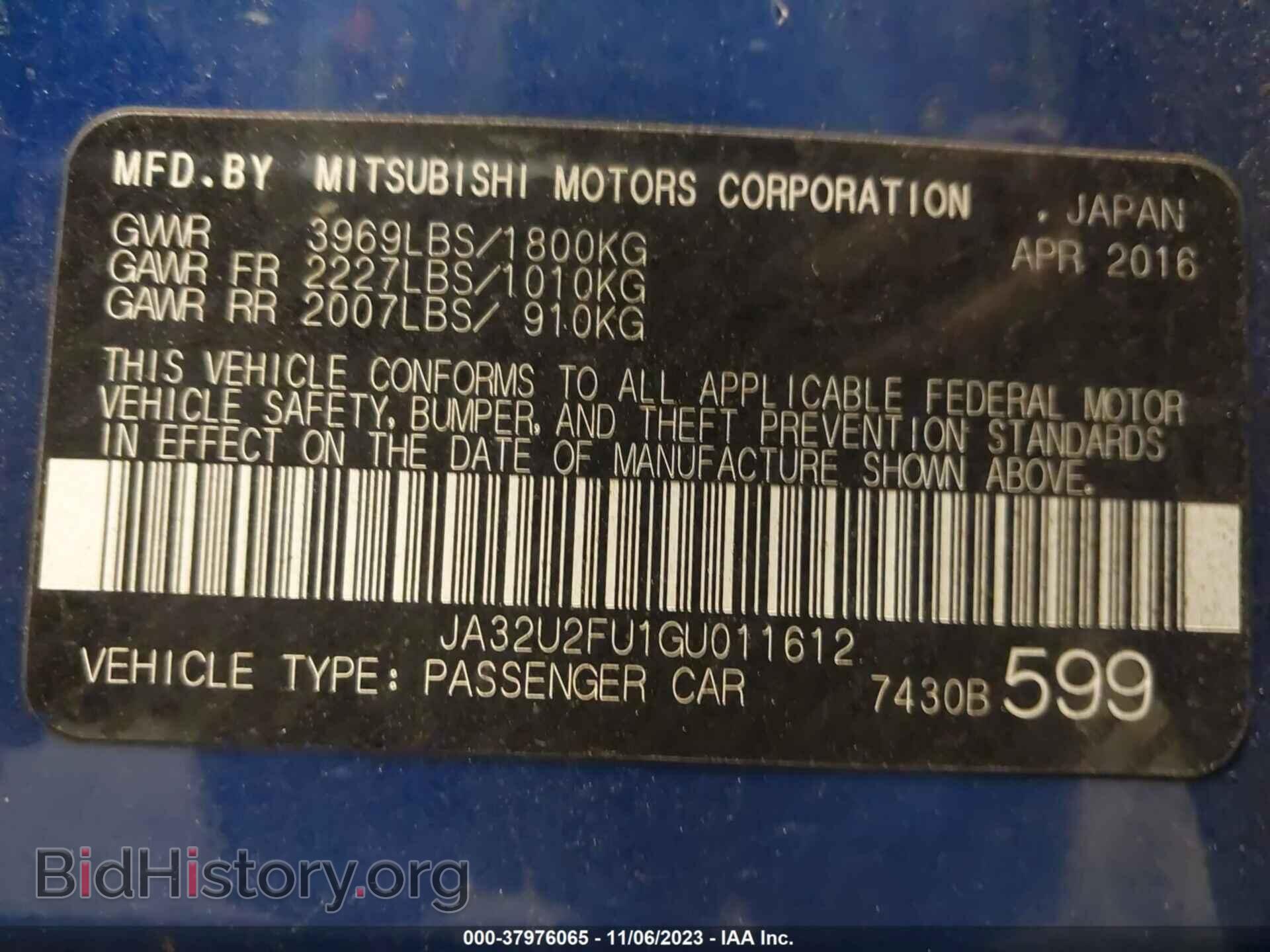 2016 MITSUBISHI LANCER - VIN: JA32U2FU1GU011612 - Фото 9