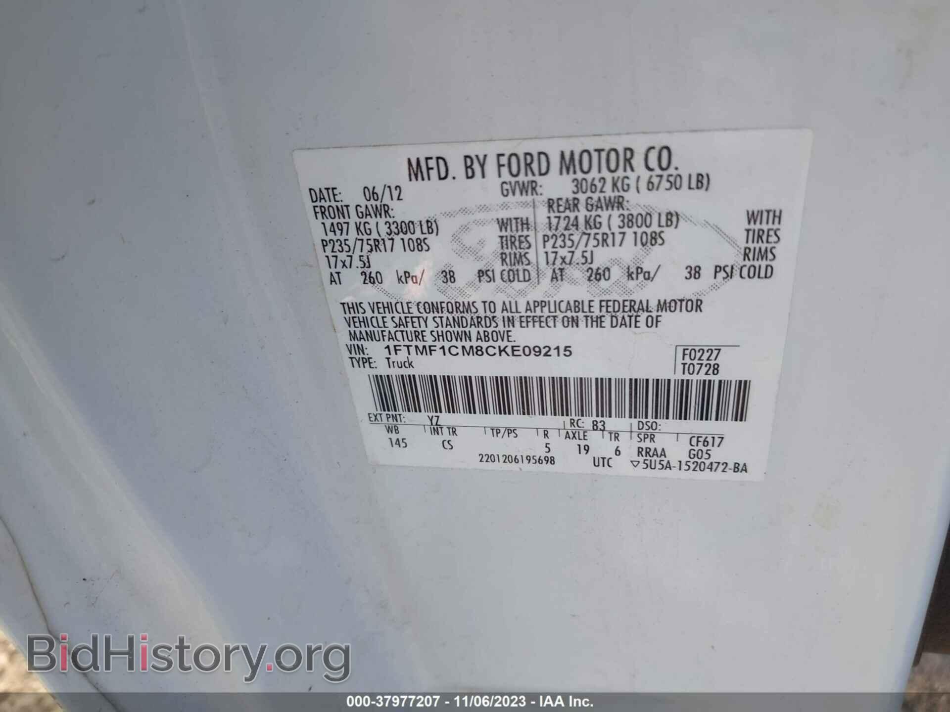 2012 FORD F-150 - VIN: 1FTMF1CM8CKE09215 - Фото 9