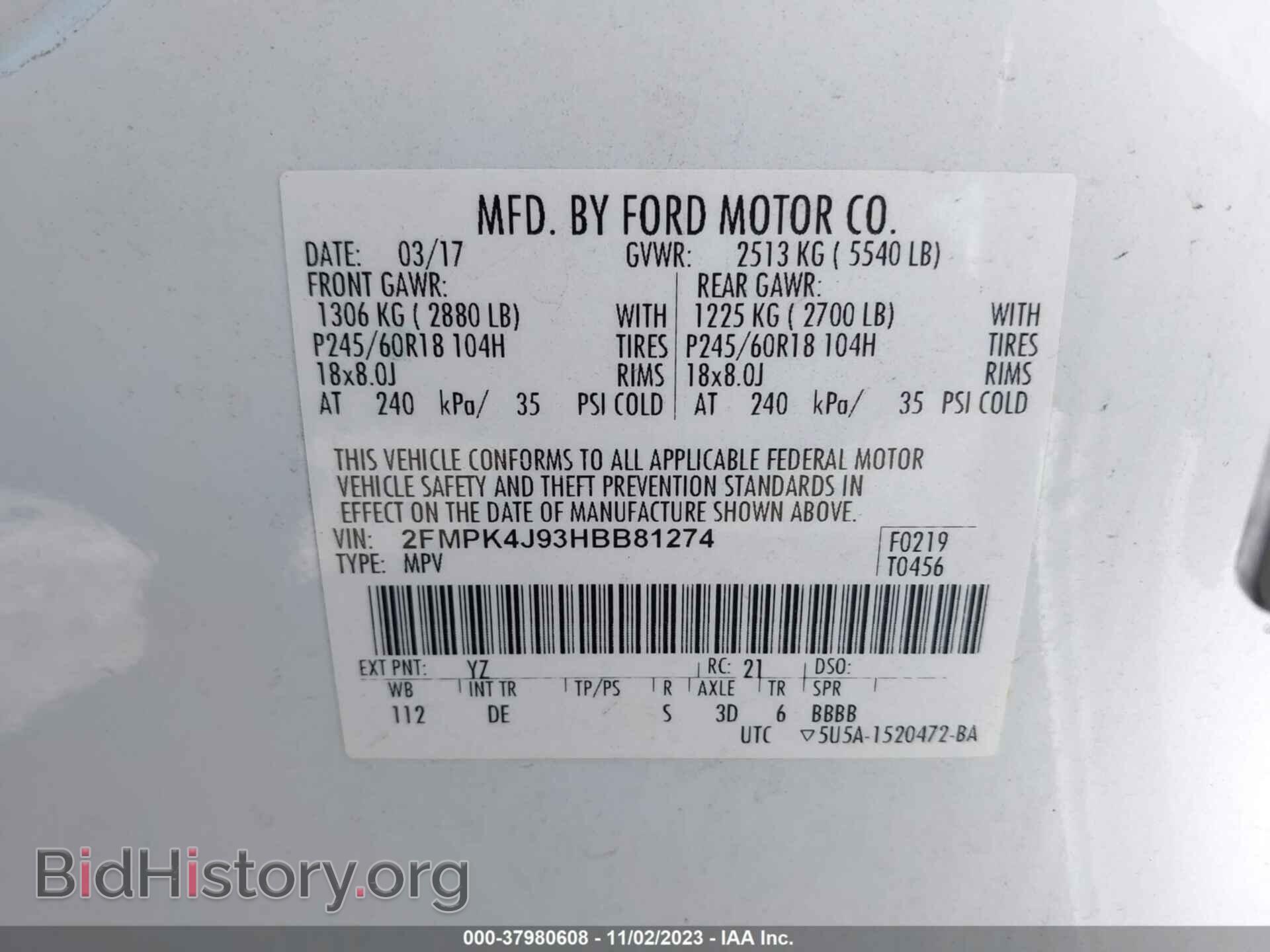 2017 FORD EDGE - VIN: 2FMPK4J93HBB81274 - Photo 9