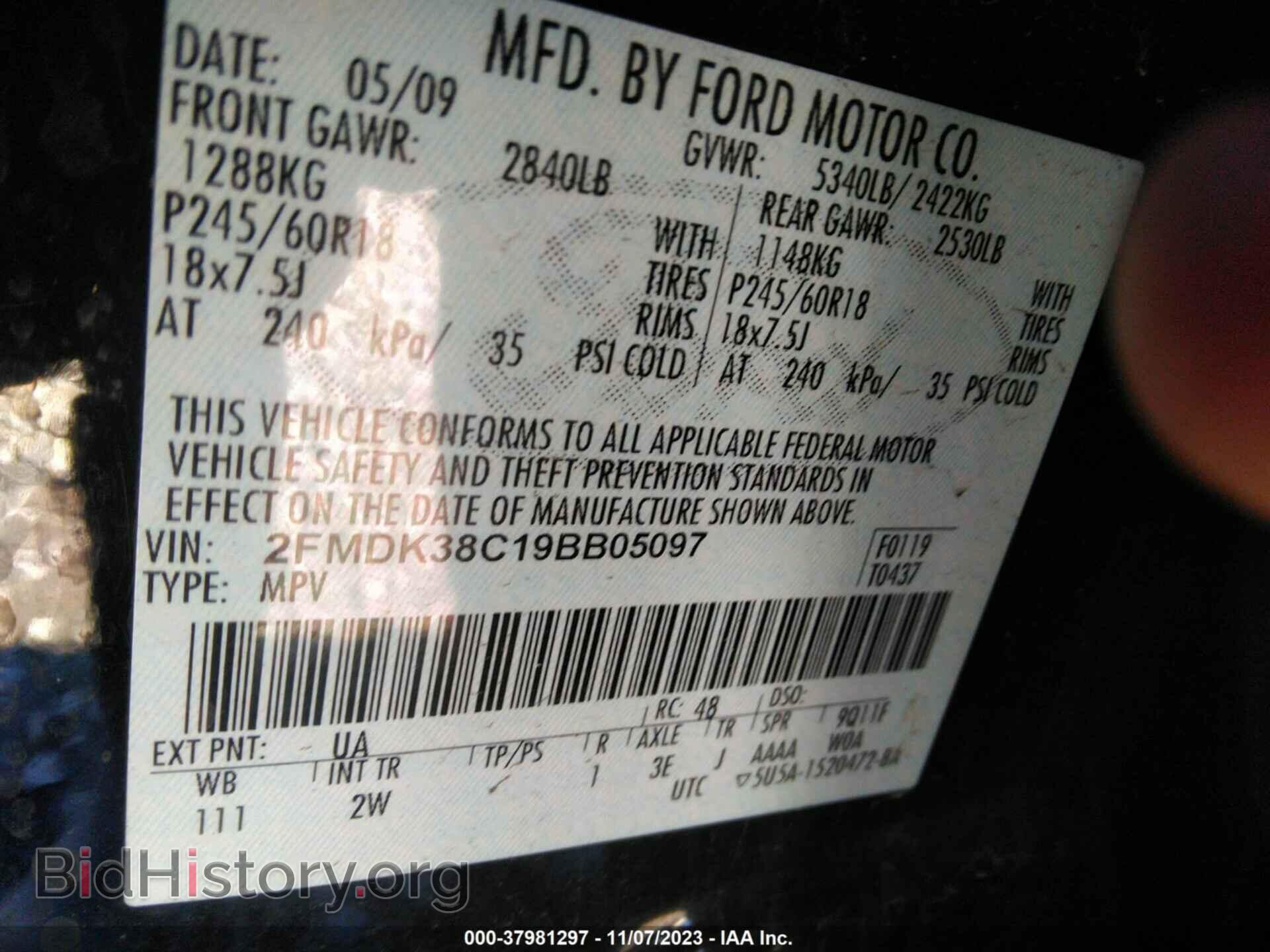 2009 FORD EDGE - VIN: 2FMDK38C19BB05097 - Photo 9