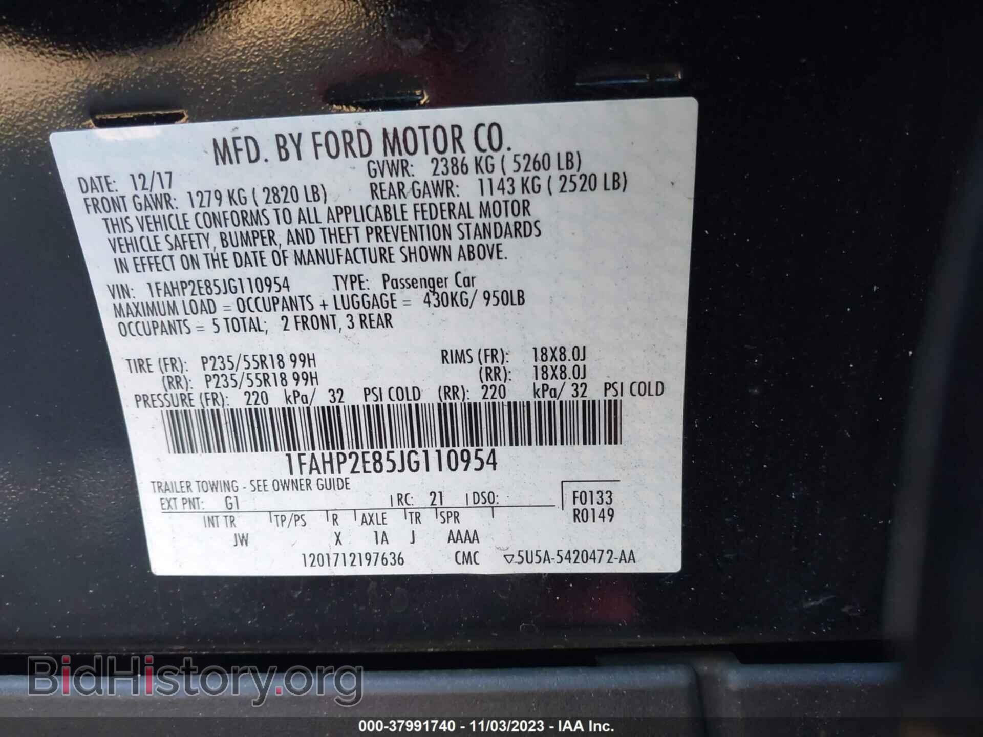 2018 FORD TAURUS - VIN: 1FAHP2E85JG110954 - Photo 9