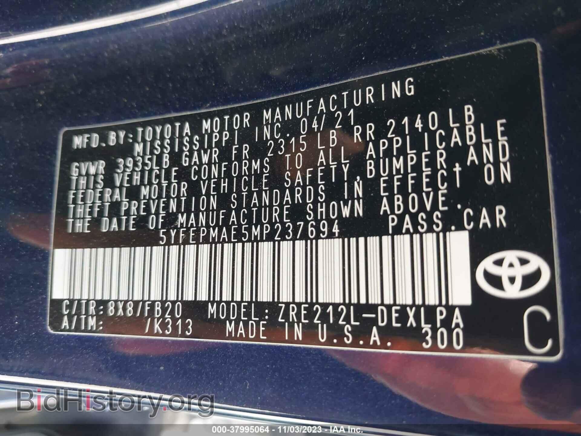 2021 TOYOTA COROLLA - VIN: 5YFEPMAE5MP237694 - Photo 9