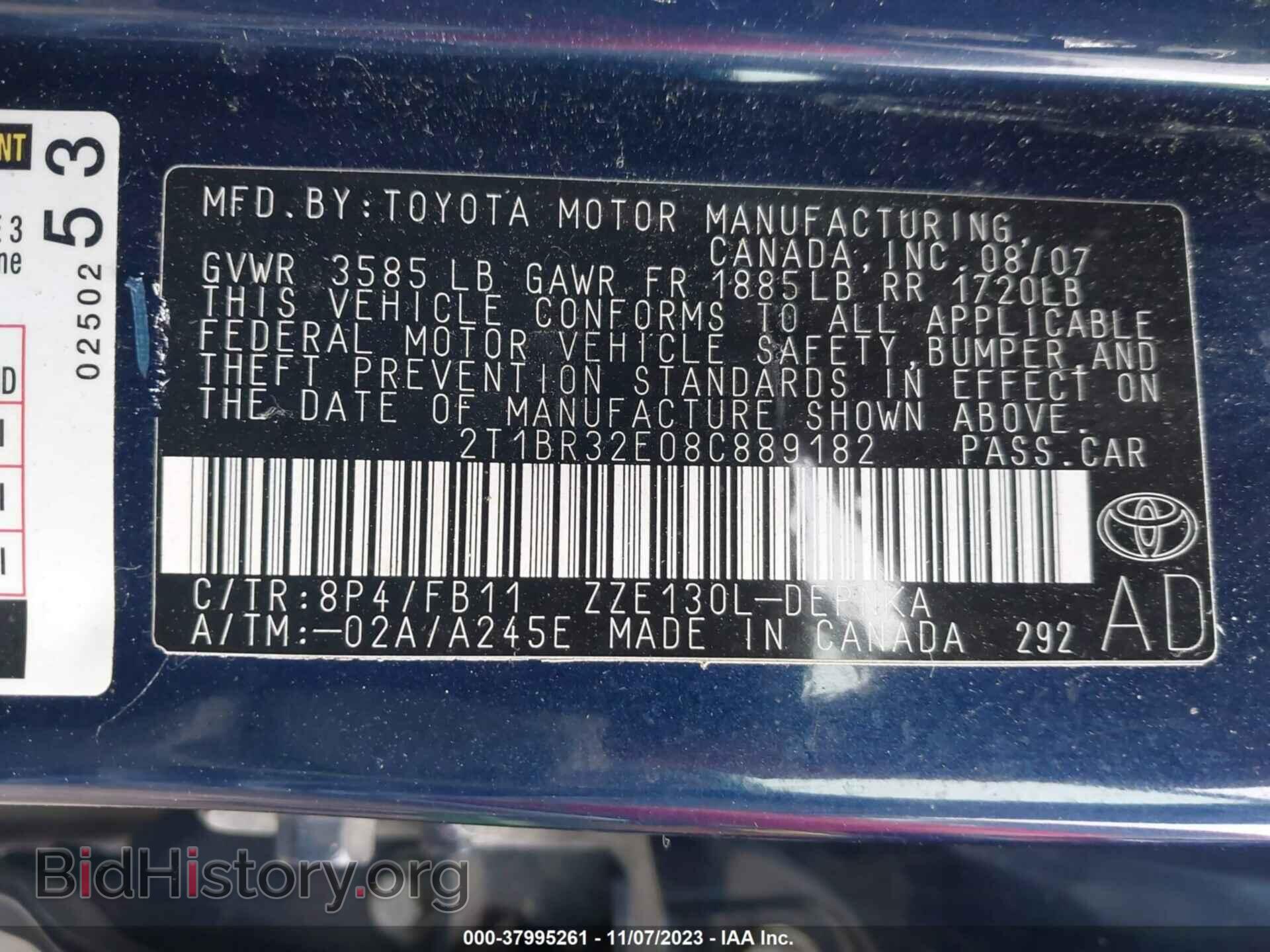 2008 TOYOTA COROLLA - VIN: 2T1BR32E08C889182 - Фото 9
