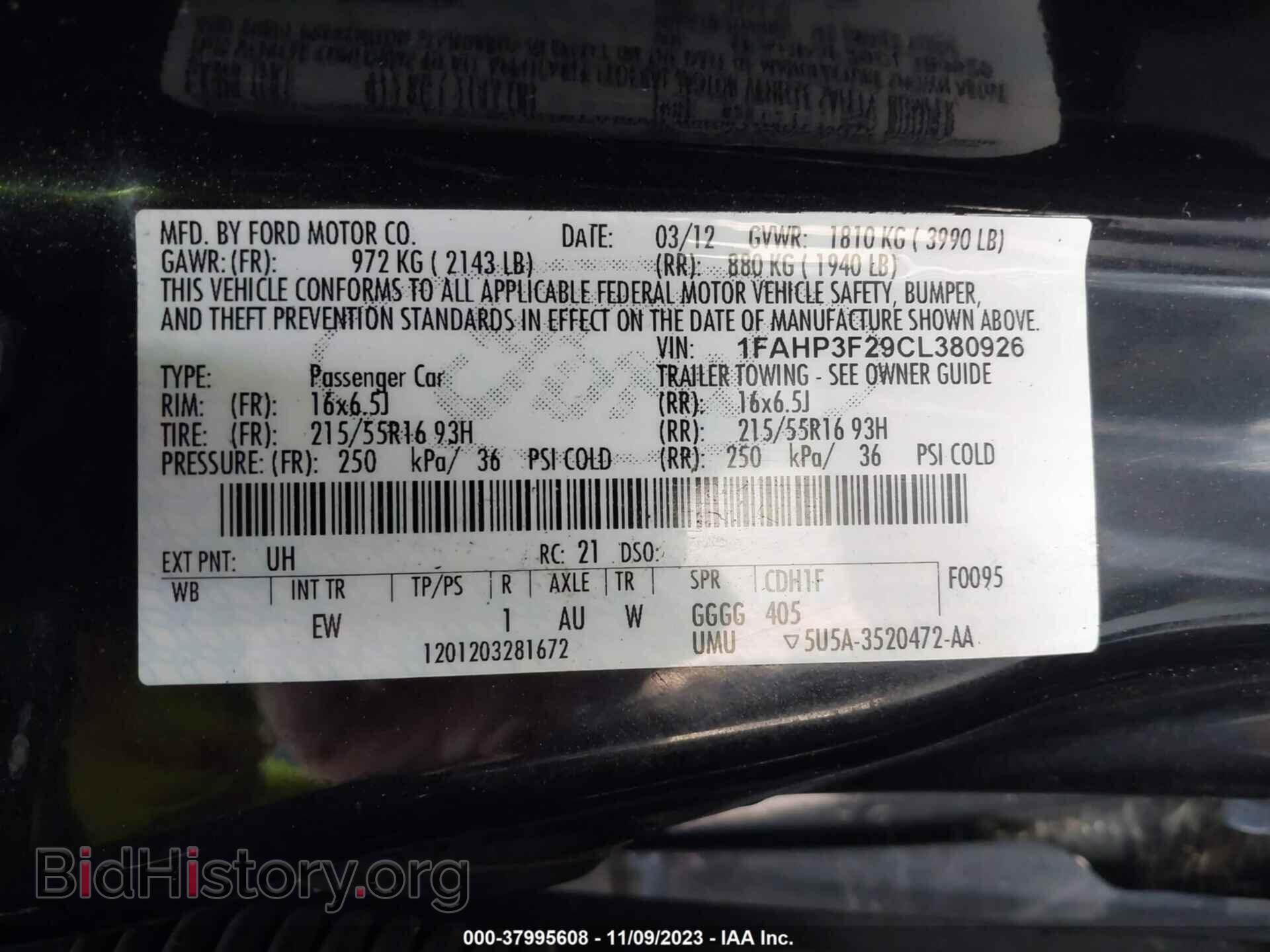 2012 FORD FOCUS - VIN: 1FAHP3F29CL380926 - Фото 9