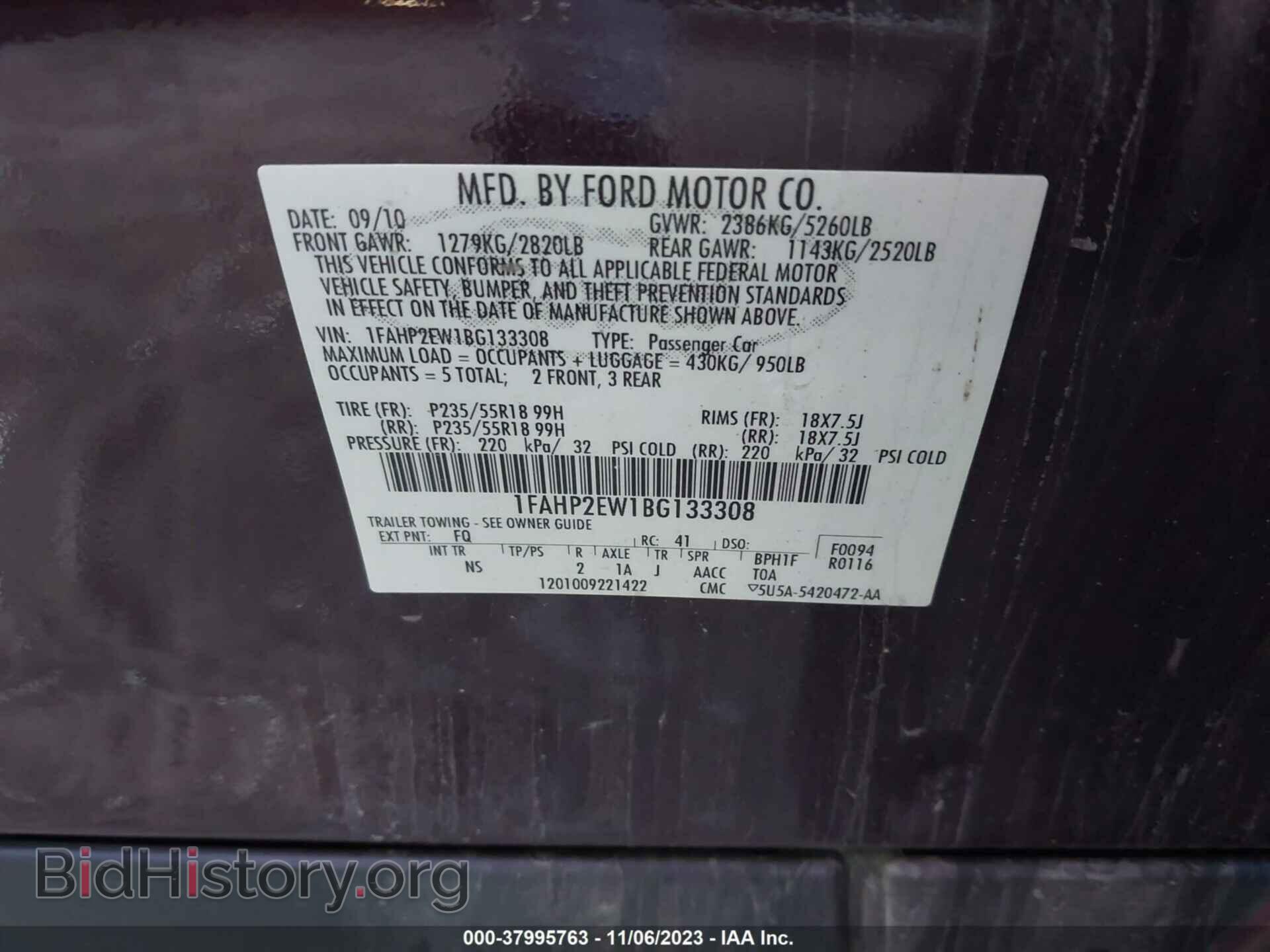 2011 FORD TAURUS - VIN: 1FAHP2EW1BG133308 - Photo 9