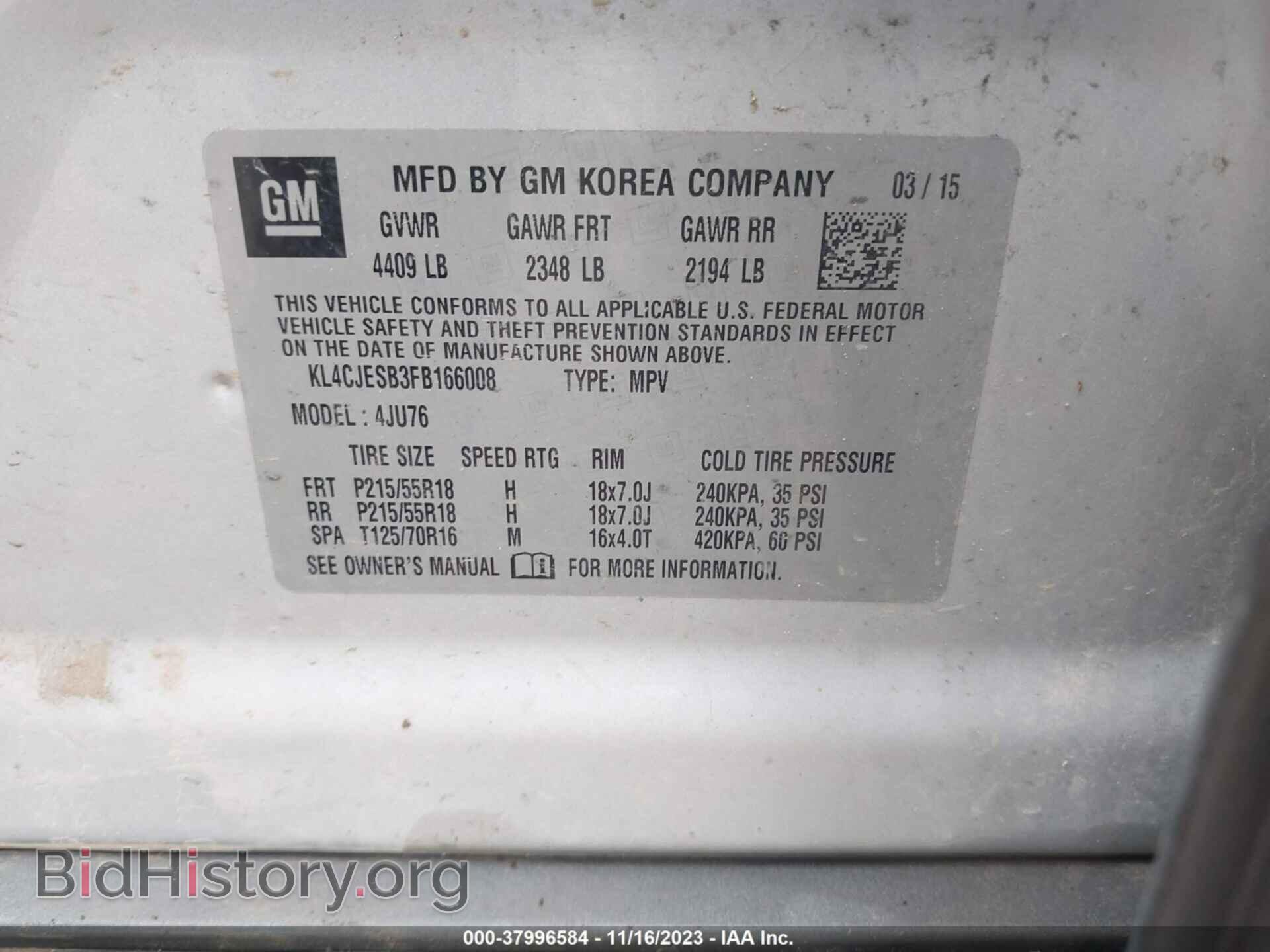 2015 BUICK ENCORE - VIN: KL4CJESB3FB166008 - Photo 9