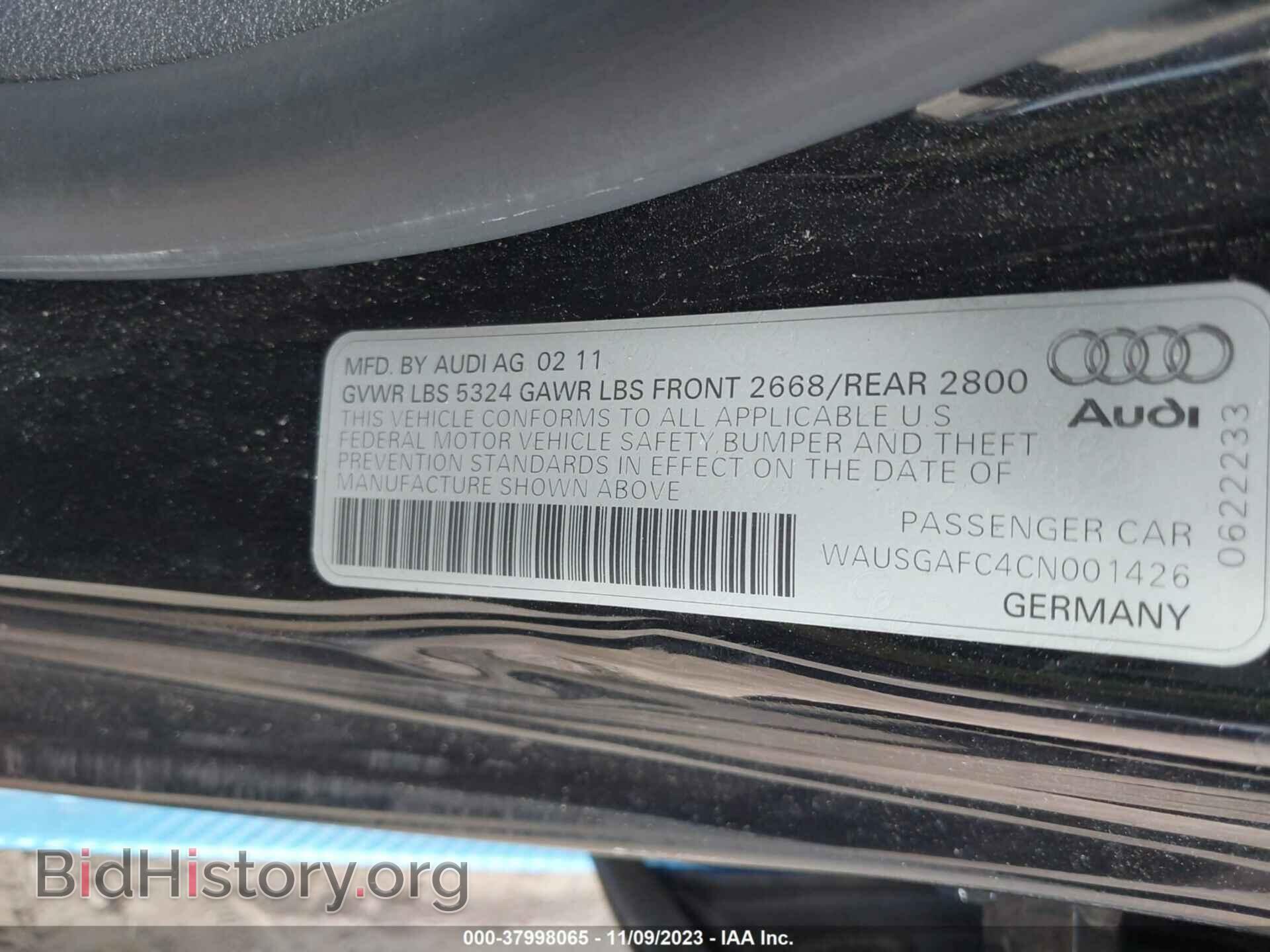 2012 AUDI A7 - VIN: WAUSGAFC4CN001426 - Фото 9
