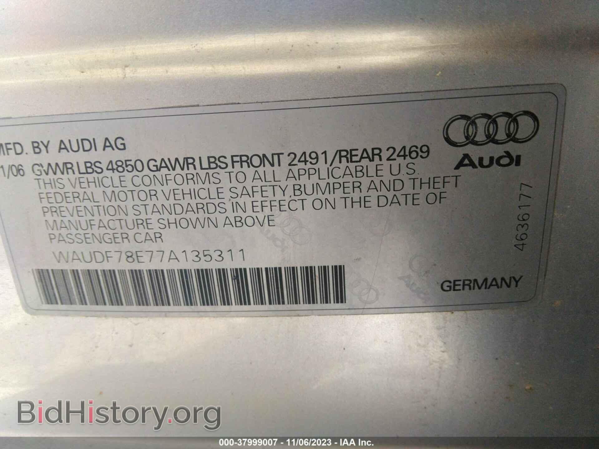 2007 AUDI A4 - VIN: WAUDF78E77A135311 - Фото 9