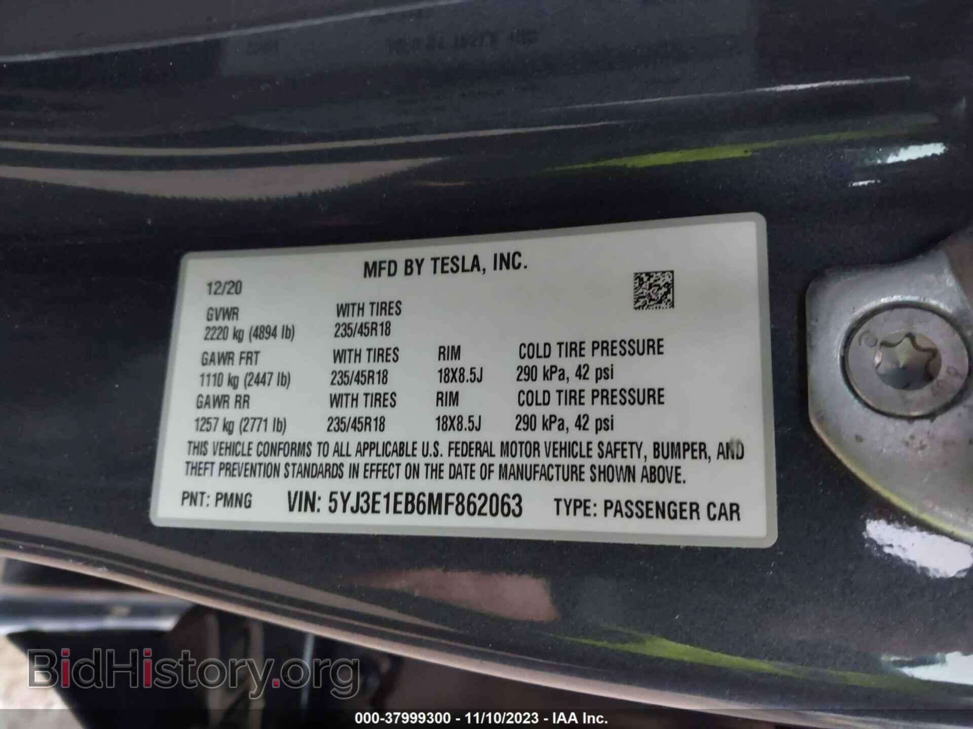 2021 TESLA MODEL 3 - VIN: 5YJ3E1EB6MF862063 - Фото 9