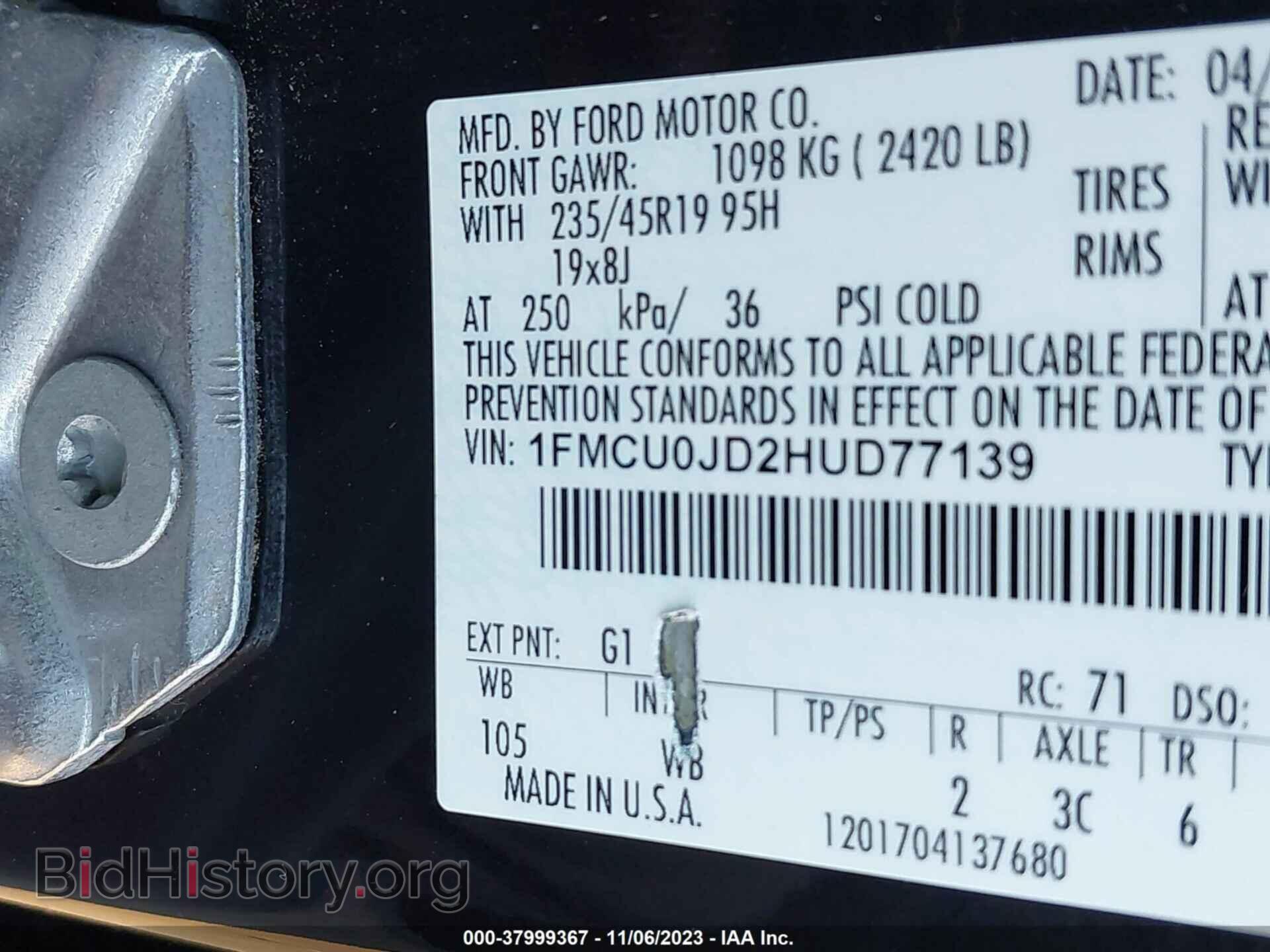 2017 FORD ESCAPE - VIN: 1FMCU0JD2HUD77139 - Фото 9