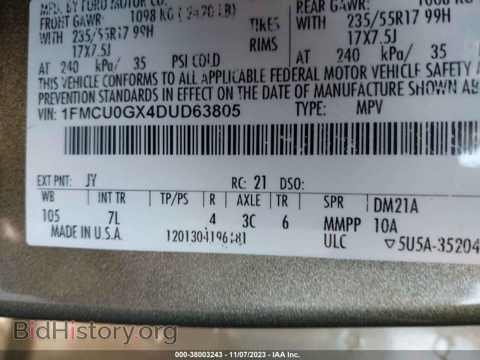 2013 FORD ESCAPE - VIN: 1FMCU0GX4DUD63805 - Фото 9