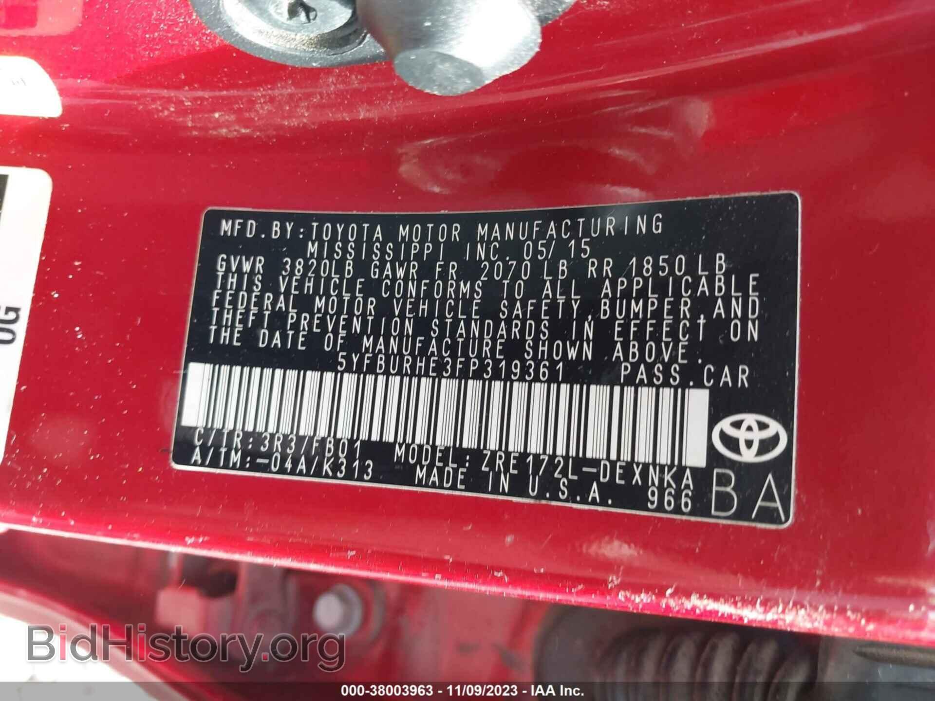 2015 TOYOTA COROLLA - VIN: 5YFBURHE3FP319361 - Фото 9
