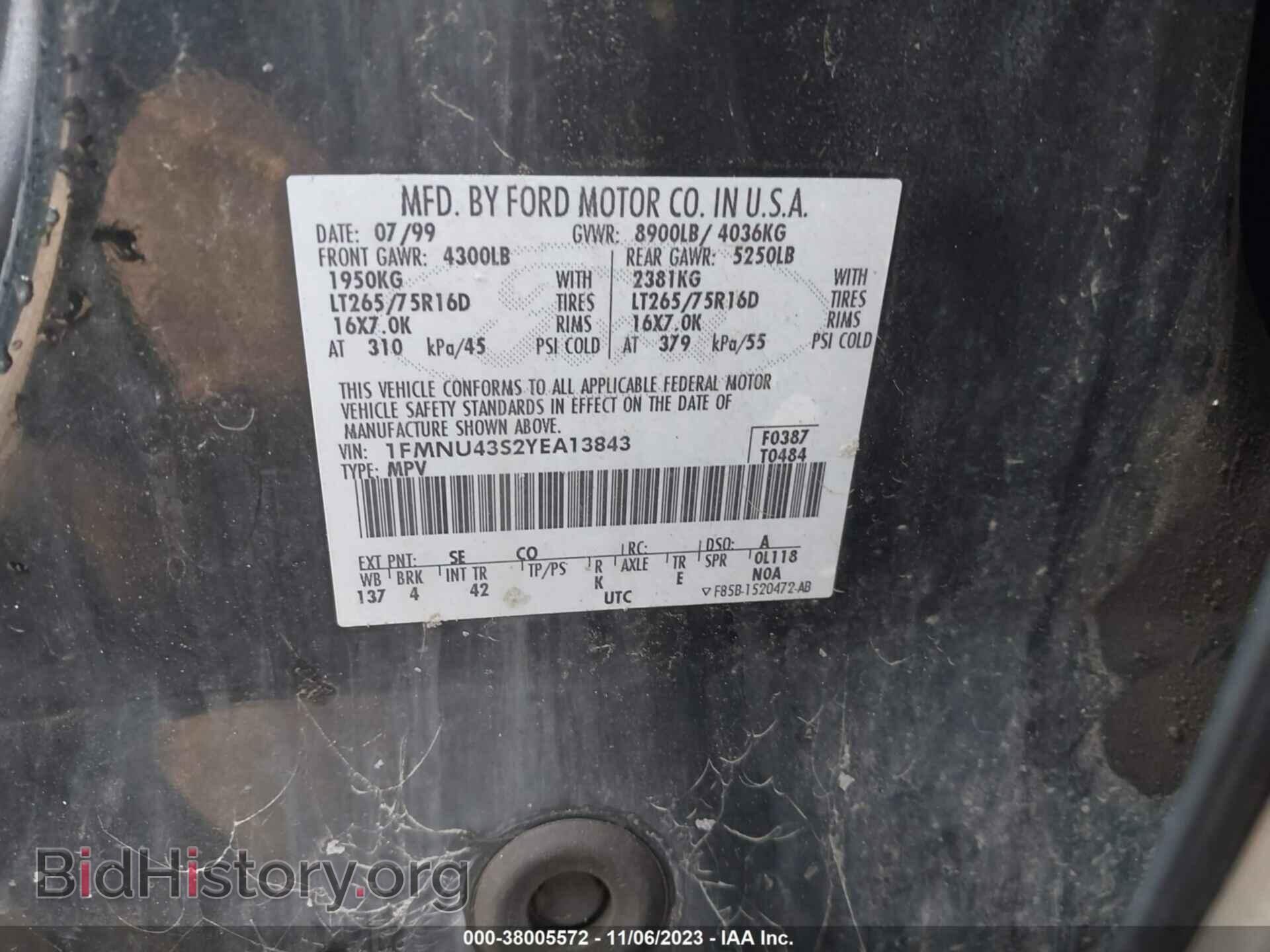 2000 FORD EXCURSION - VIN: 1FMNU43S2YEA13843 - Photo 9