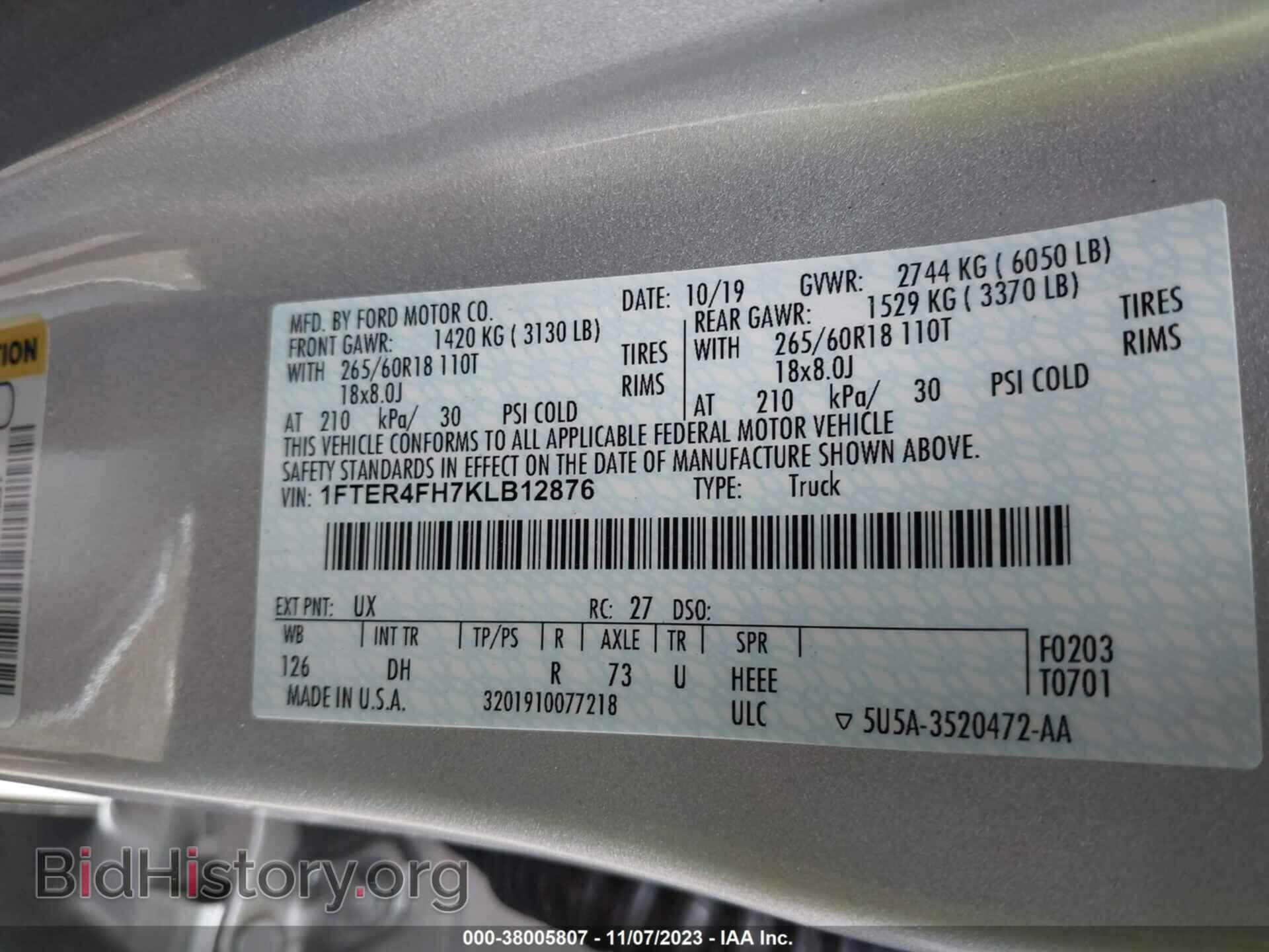 2019 FORD RANGER - VIN: 1FTER4FH7KLB12876 - Фото 9