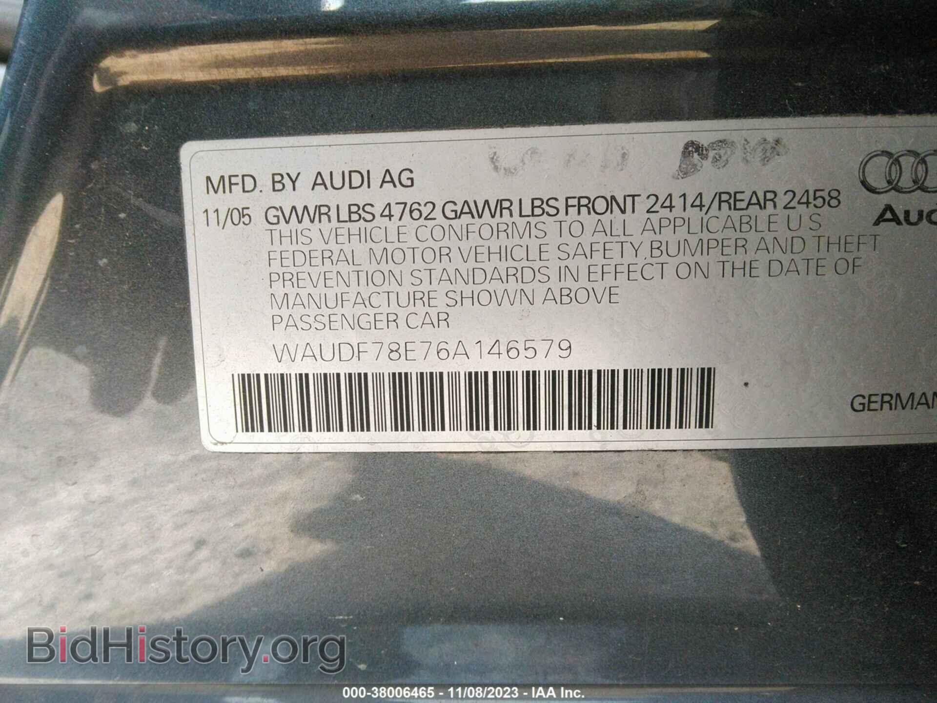 2006 AUDI A4 - VIN: WAUDF78E76A146579 - Фото 9