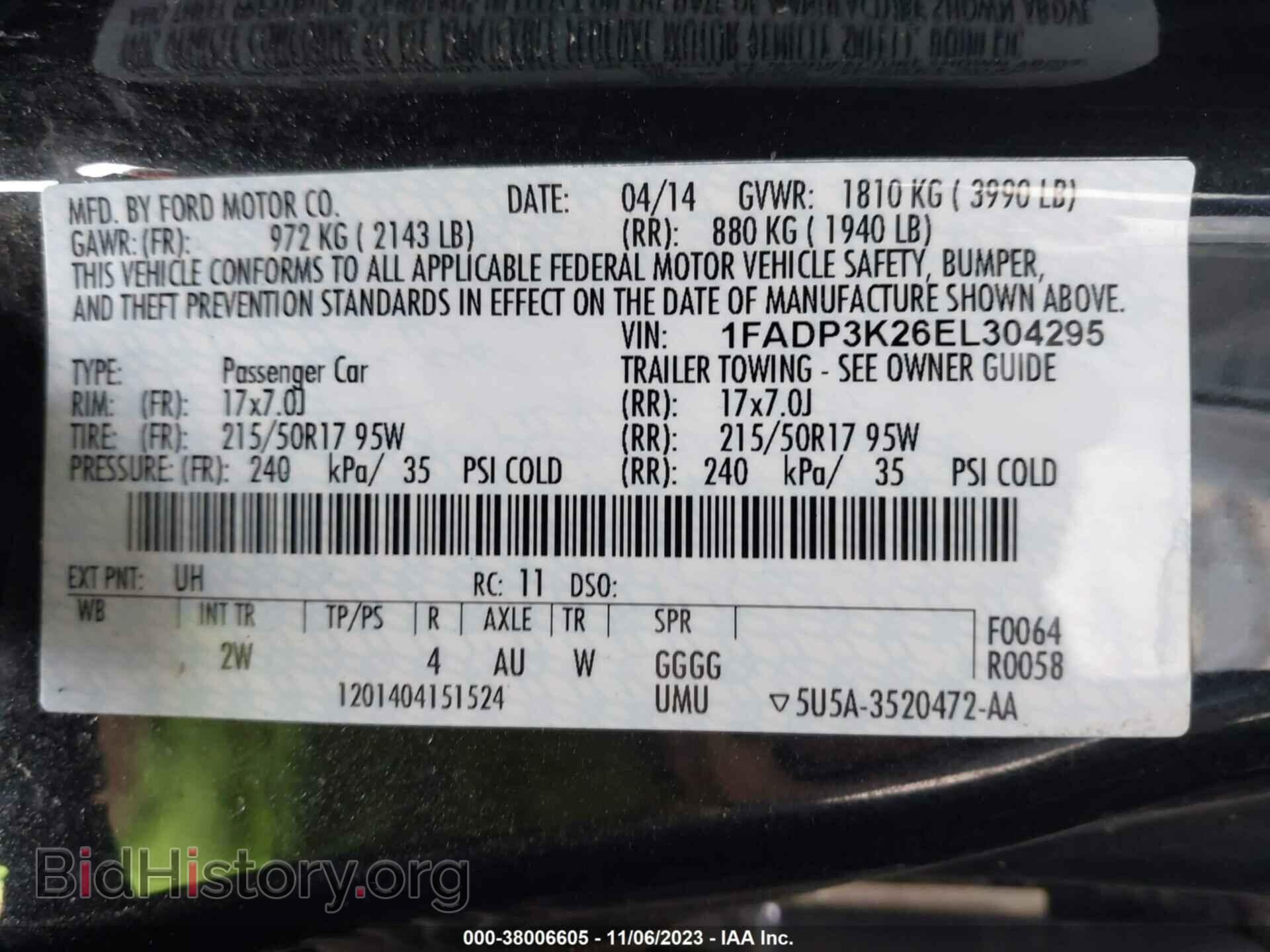 2014 FORD FOCUS - VIN: 1FADP3K26EL304295 - Фото 9