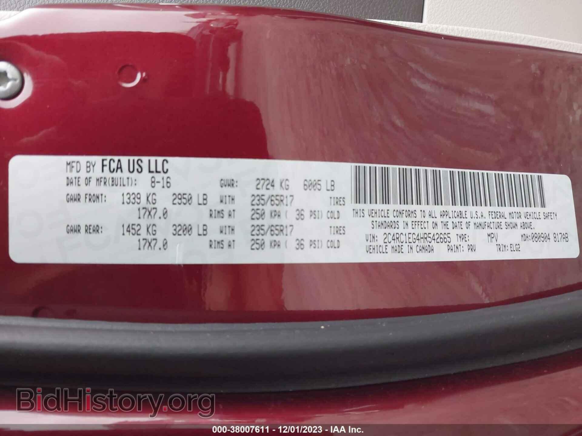 2017 CHRYSLER PACIFICA - VIN: 2C4RC1EG4HR542665 - Фото 9