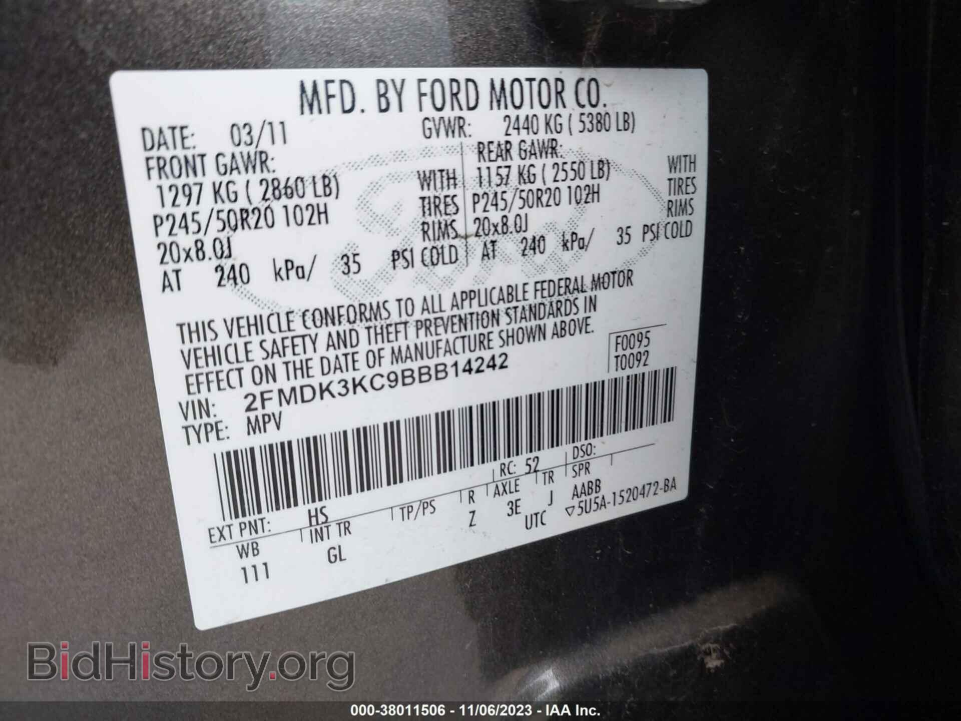 2011 FORD EDGE - VIN: 2FMDK3KC9BBB14242 - Фото 9