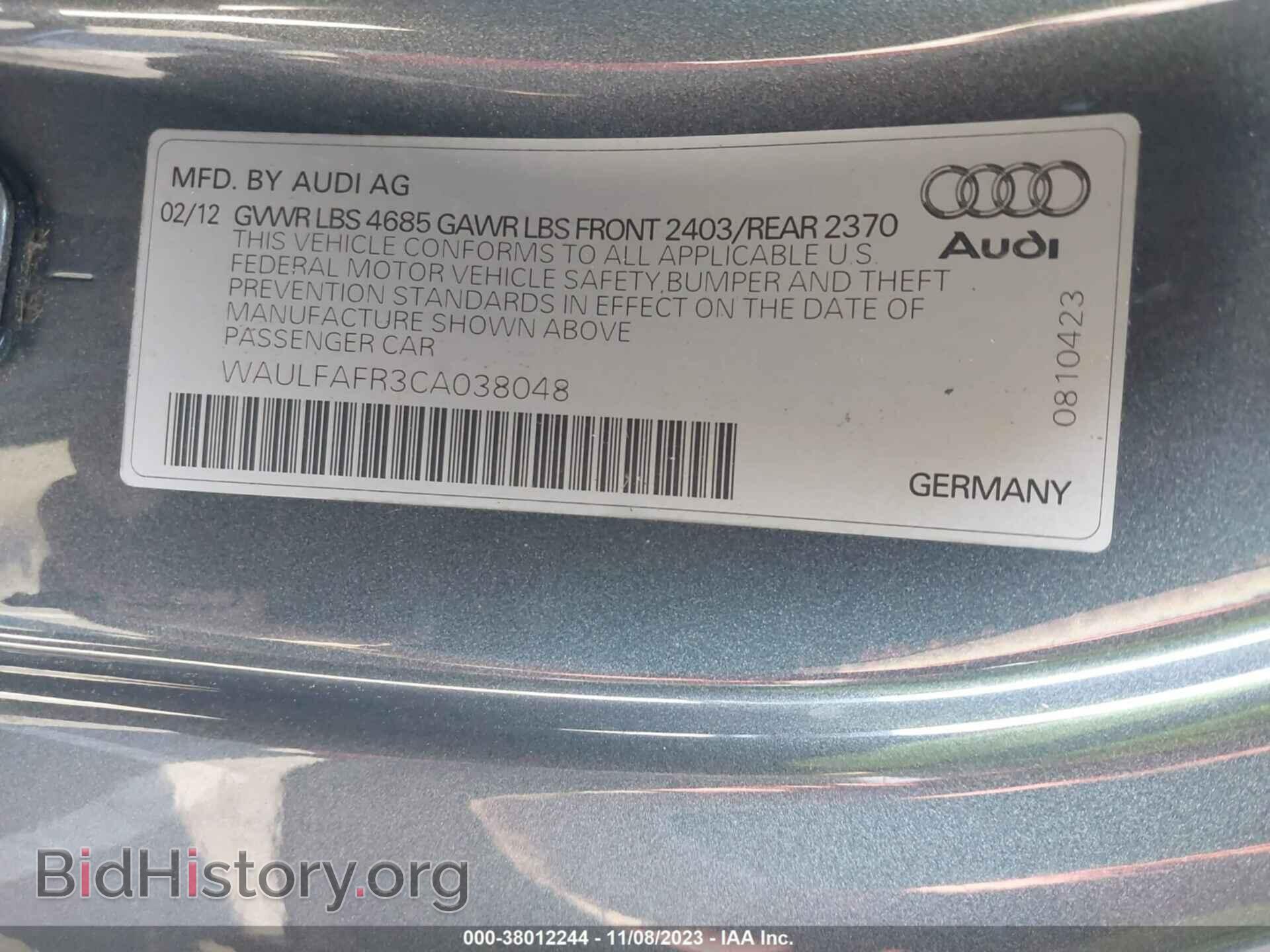 2012 AUDI A5 - VIN: WAULFAFR3CA038048 - Фото 9