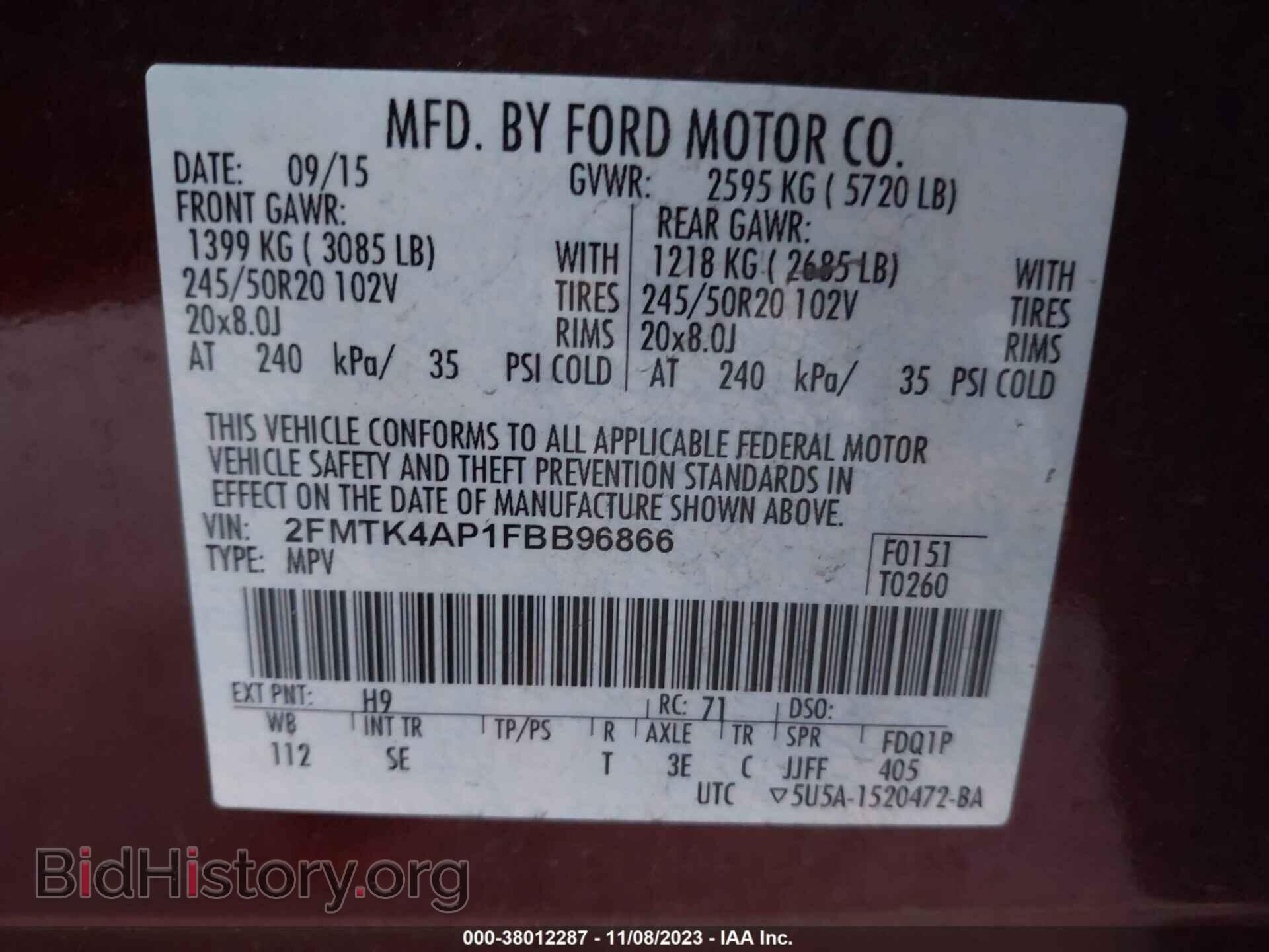 2015 FORD EDGE - VIN: 2FMTK4AP1FBB96866 - Photo 9