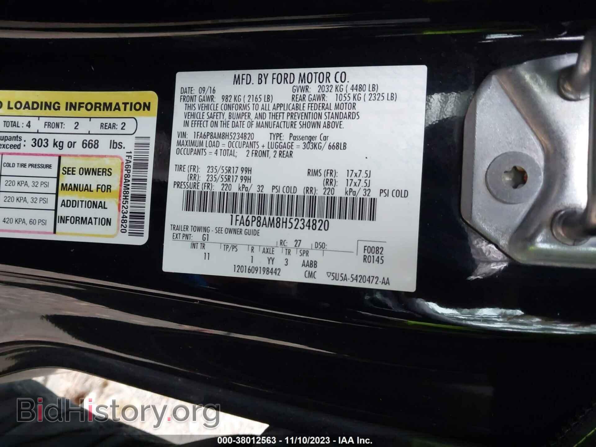 2017 FORD MUSTANG - VIN: 1FA6P8AM8H5234820 - Фото 9