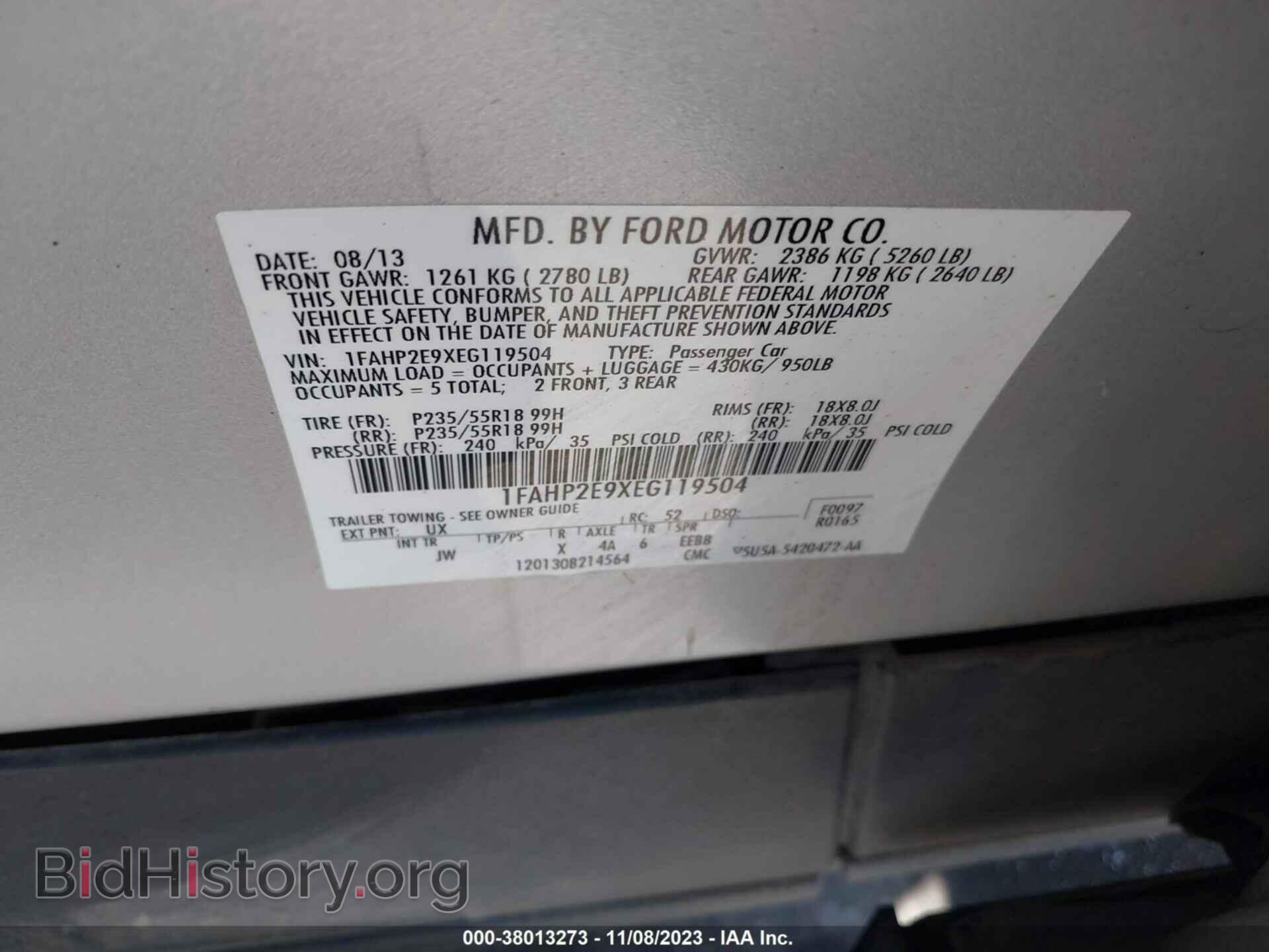 2014 FORD TAURUS - VIN: 1FAHP2E9XEG119504 - Фото 9