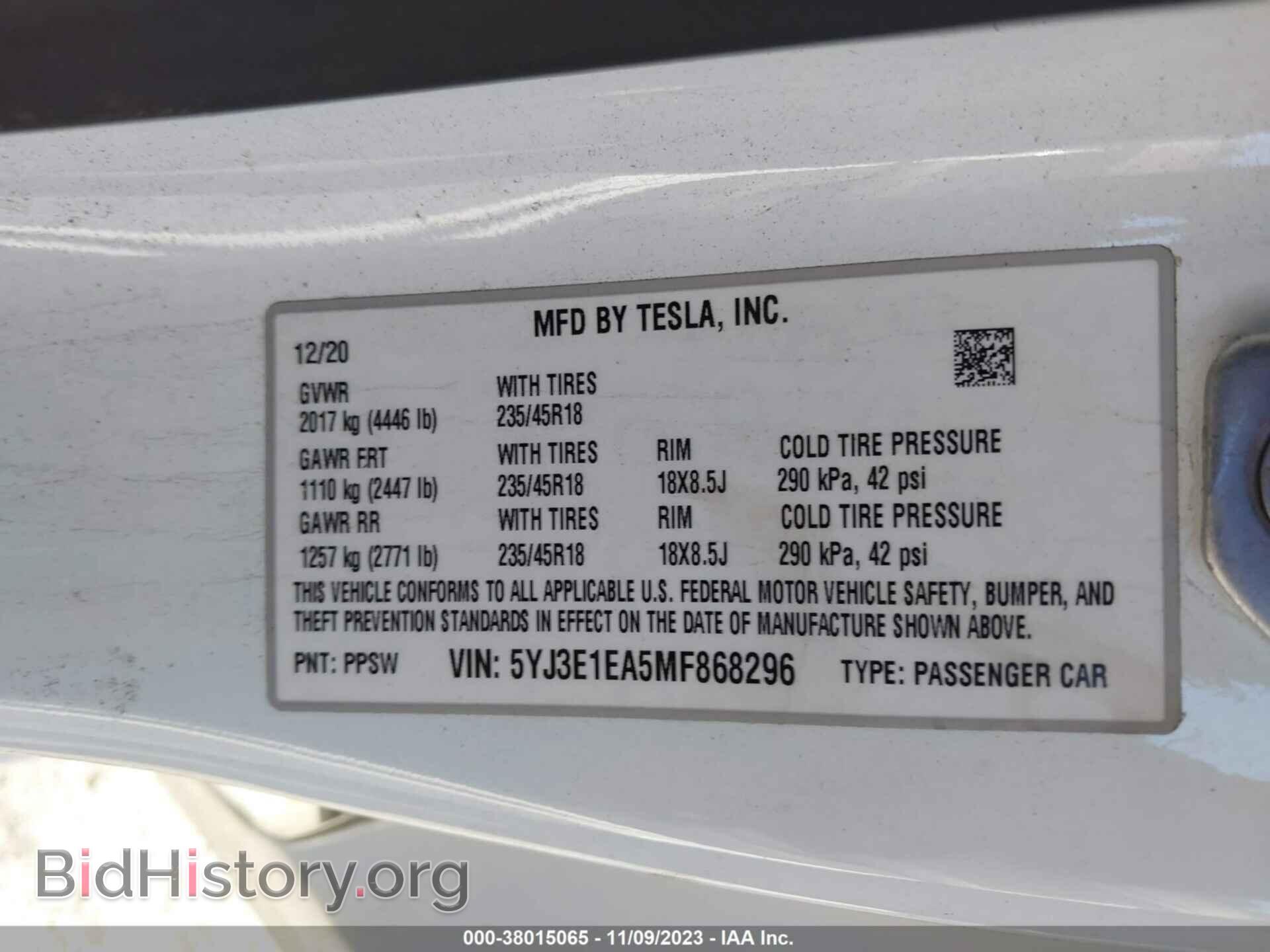 2021 TESLA MODEL 3 - VIN: 5YJ3E1EA5MF868296 - Photo 9