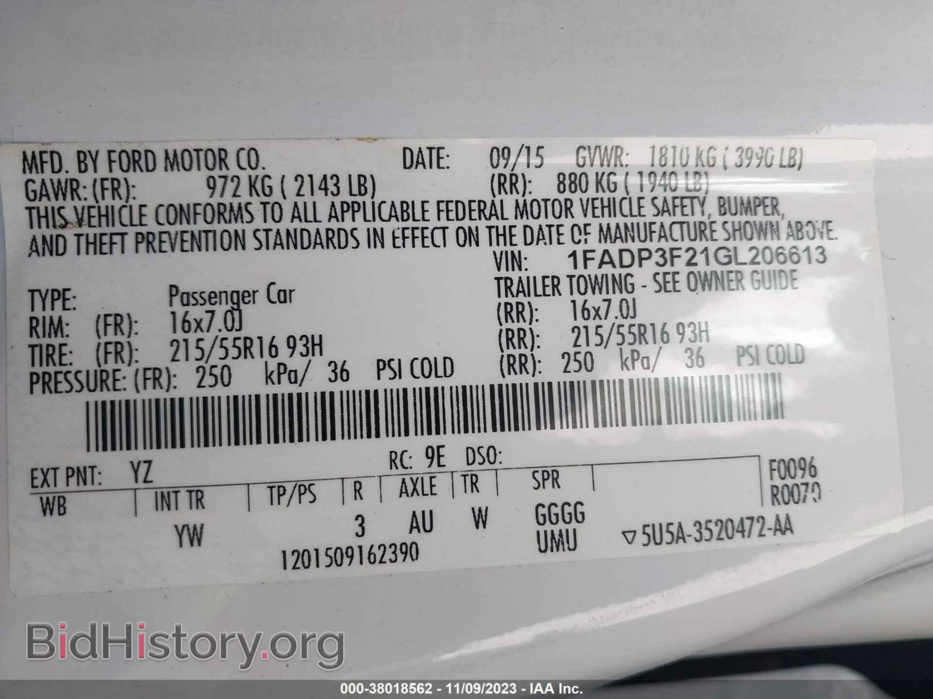 2016 FORD FOCUS - VIN: 1FADP3F21GL206613 - Фото 9