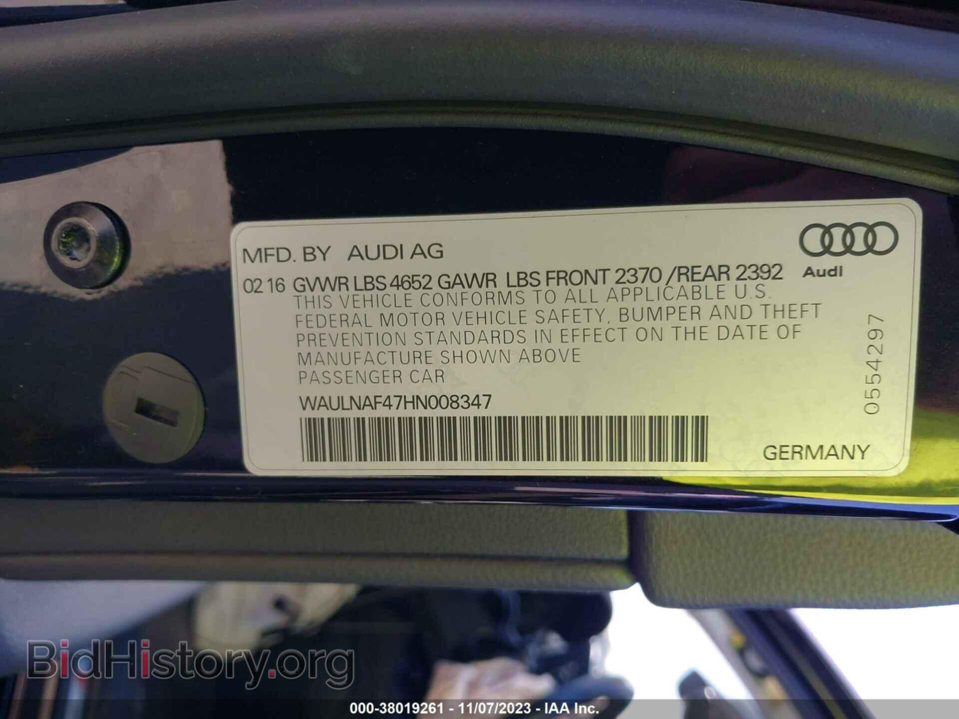 2017 AUDI A4 - VIN: WAULNAF47HN008347 - Фото 9