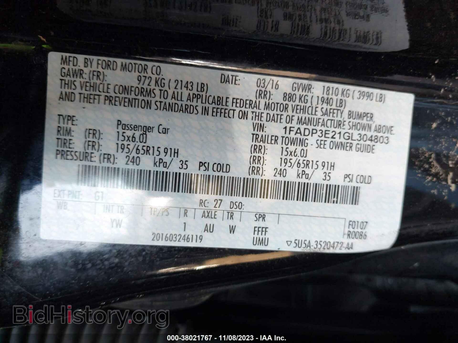 2016 FORD FOCUS - VIN: 1FADP3E21GL304803 - Фото 9