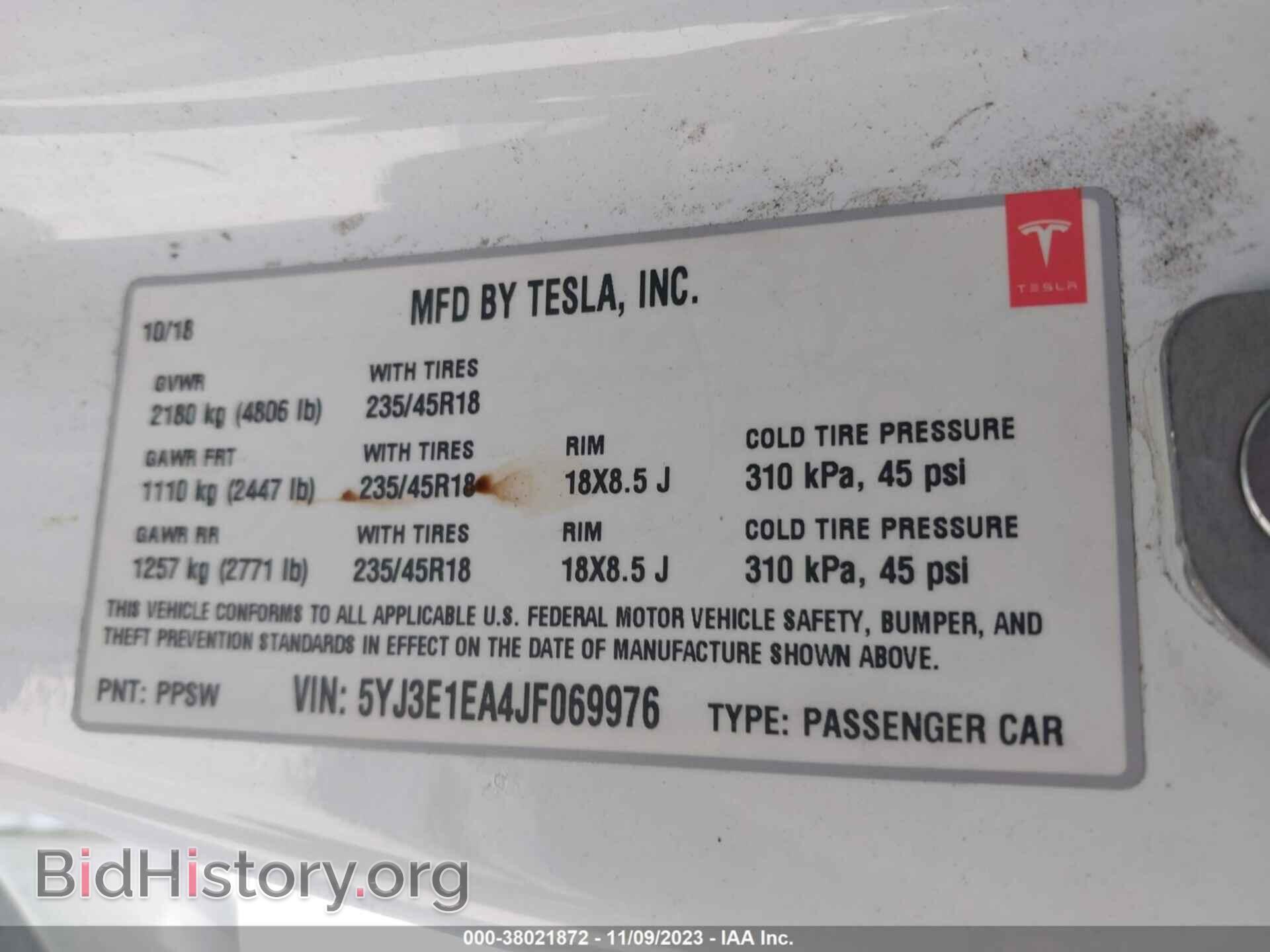 2018 TESLA MODEL 3 - VIN: 5YJ3E1EA4JF069976 - Фото 9