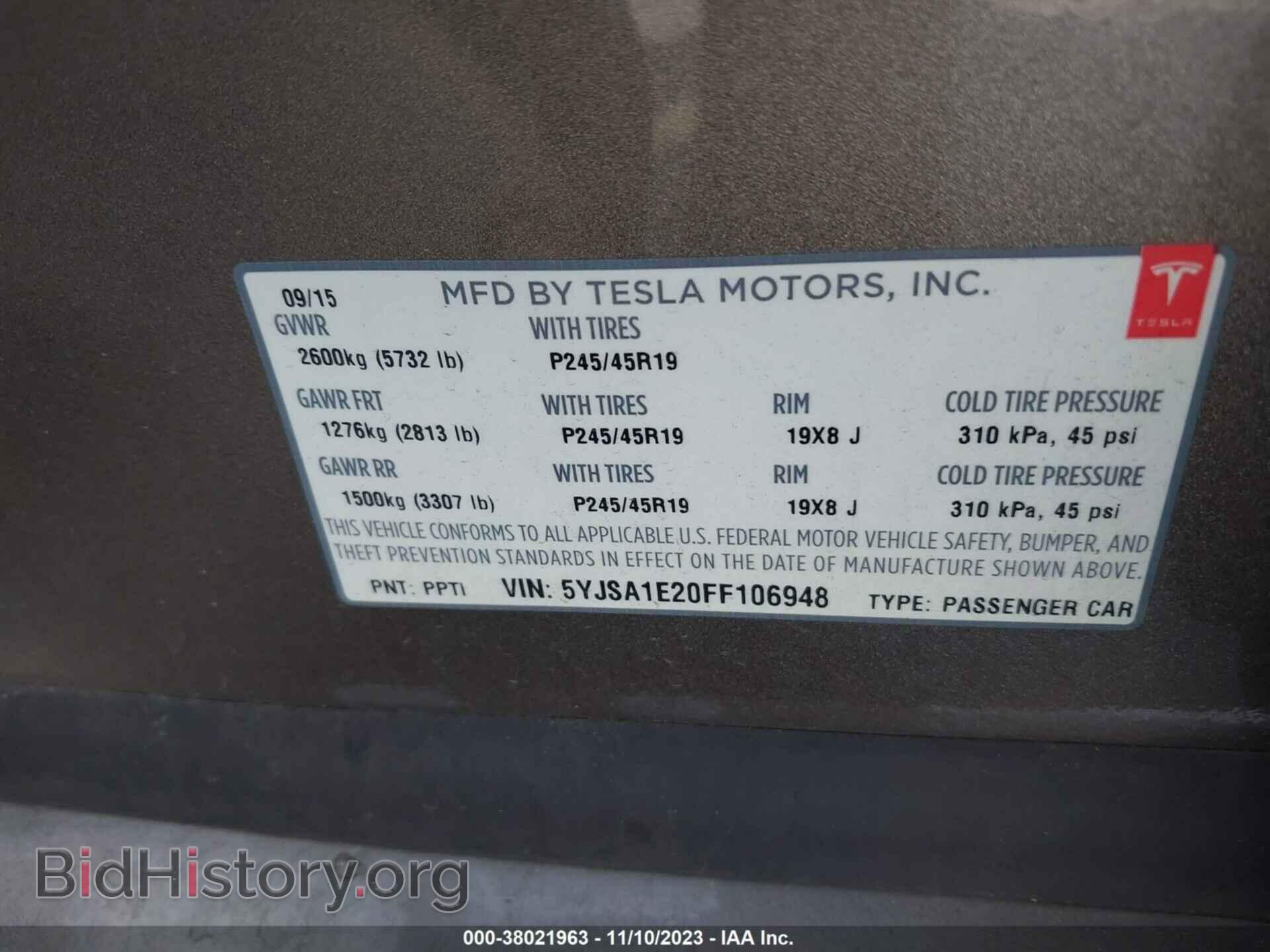 2015 TESLA MODEL S - VIN: 5YJSA1E20FF106948 - Photo 9