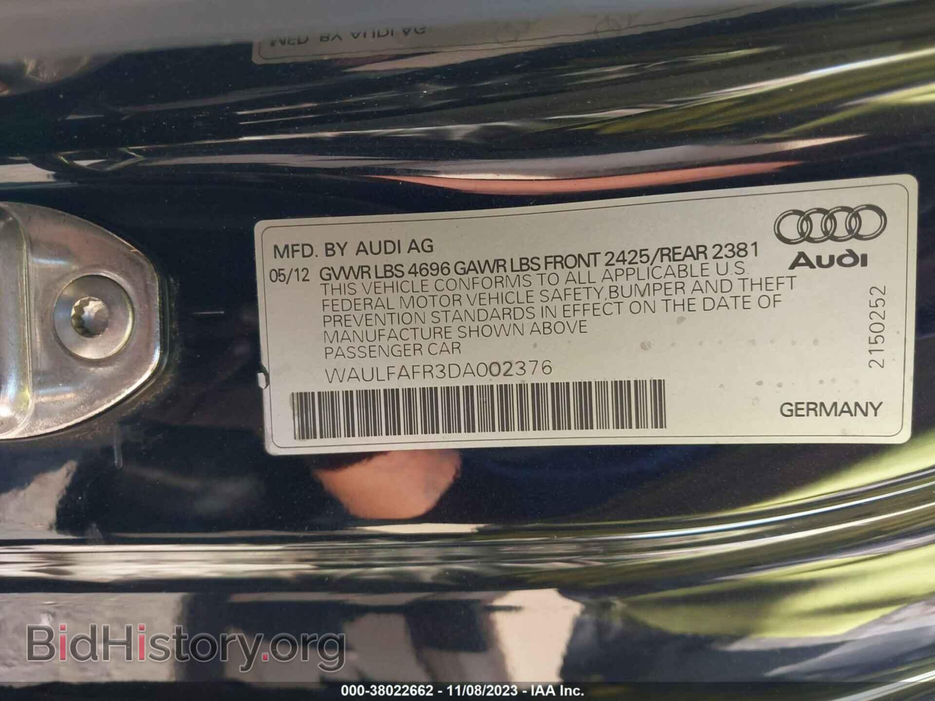 2013 AUDI A5 - VIN: WAULFAFR3DA002376 - Фото 9