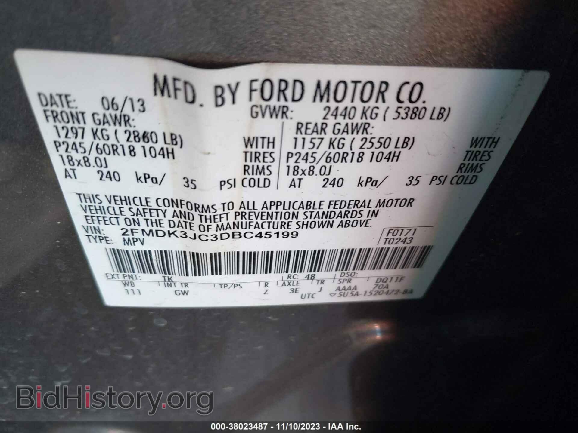 2013 FORD EDGE - VIN: 2FMDK3JC3DBC45199 - Photo 9