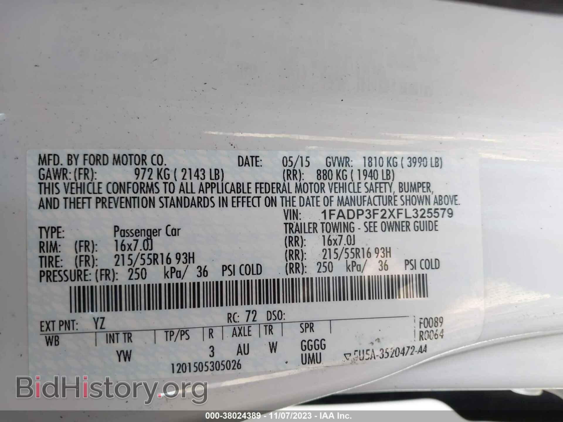 2015 FORD FOCUS - VIN: 1FADP3F2XFL325579 - Фото 9