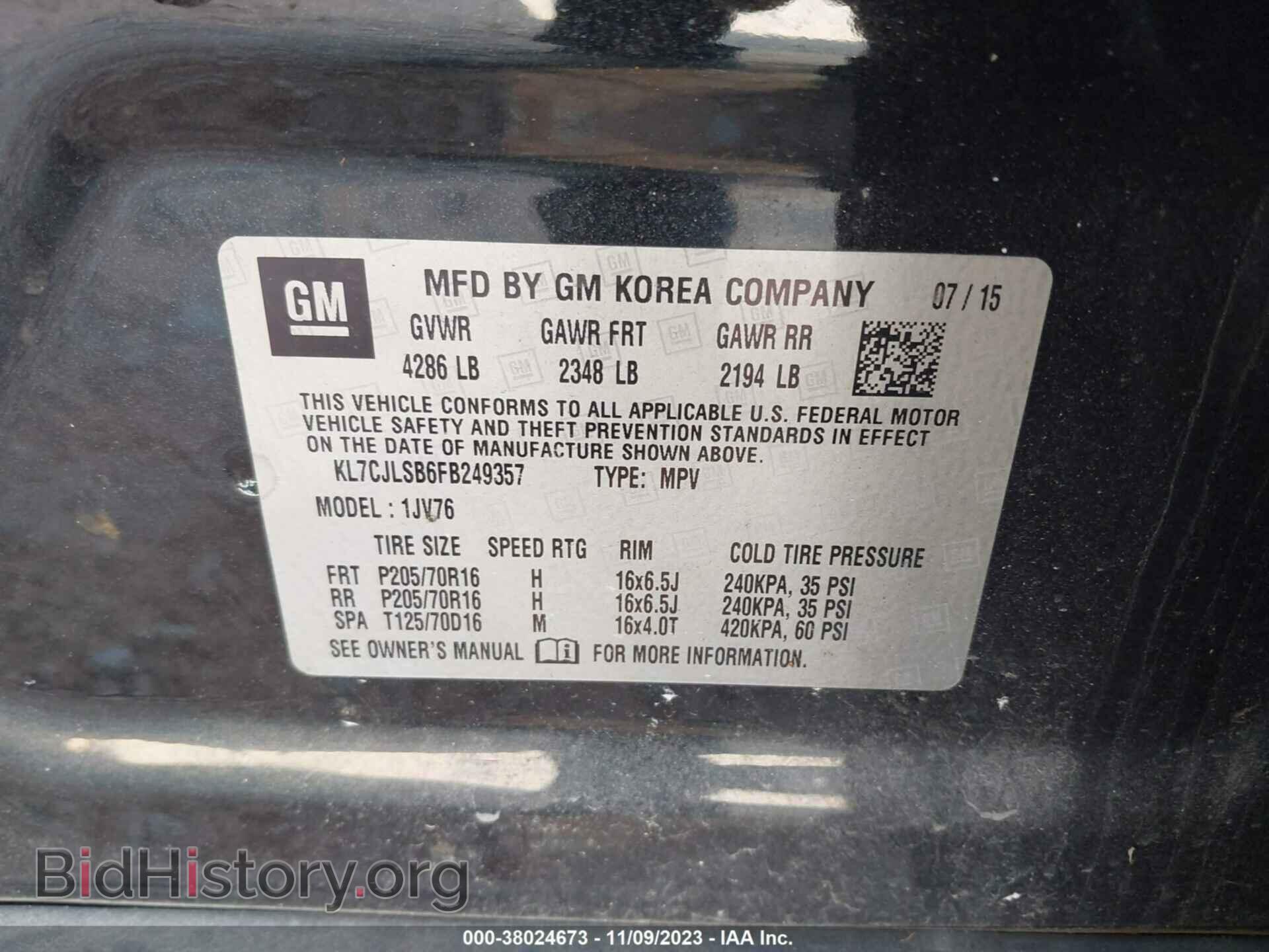 2015 CHEVROLET TRAX - VIN: KL7CJLSB6FB249357 - Фото 9