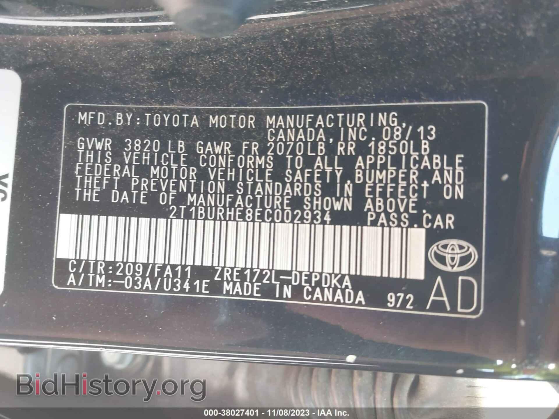 2014 TOYOTA COROLLA - VIN: 2T1BURHE8EC002934 - Фото 9