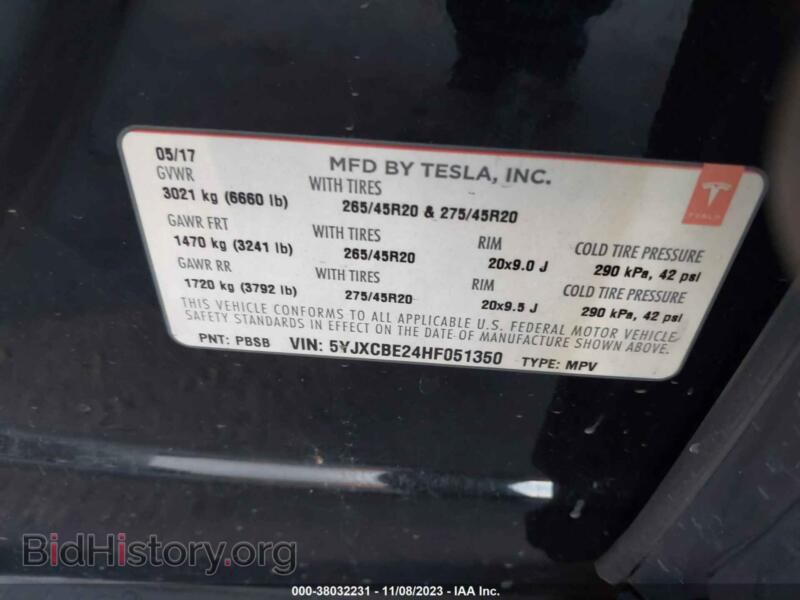 2017 Tesla MODEL X (VIN 5YJXCBE24HF051350) — photo 9 of 19