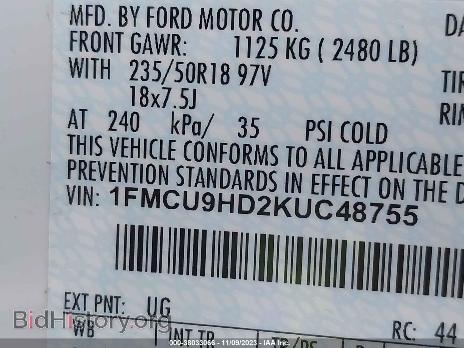 2019 FORD ESCAPE - VIN: 1FMCU9HD2KUC48755 - Фото 9