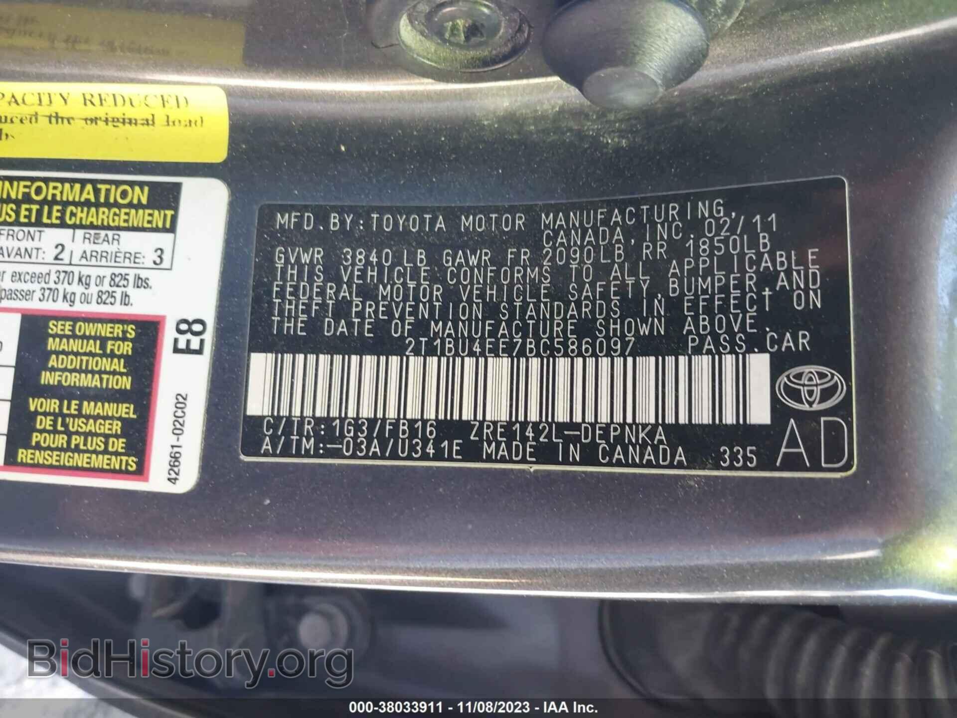 2011 TOYOTA COROLLA - VIN: 2T1BU4EE7BC586097 - Фото 9