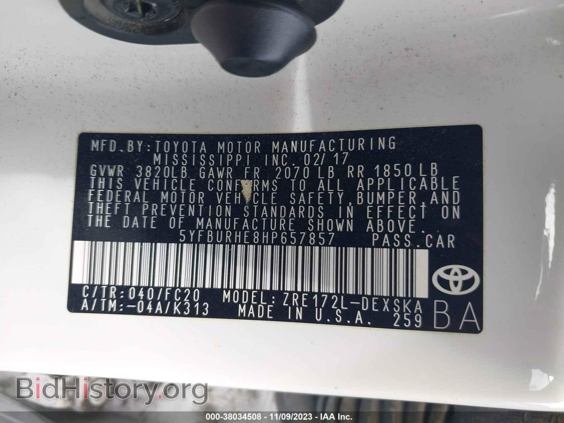 2017 TOYOTA COROLLA - VIN: 5YFBURHE8HP657857 - Фото 9