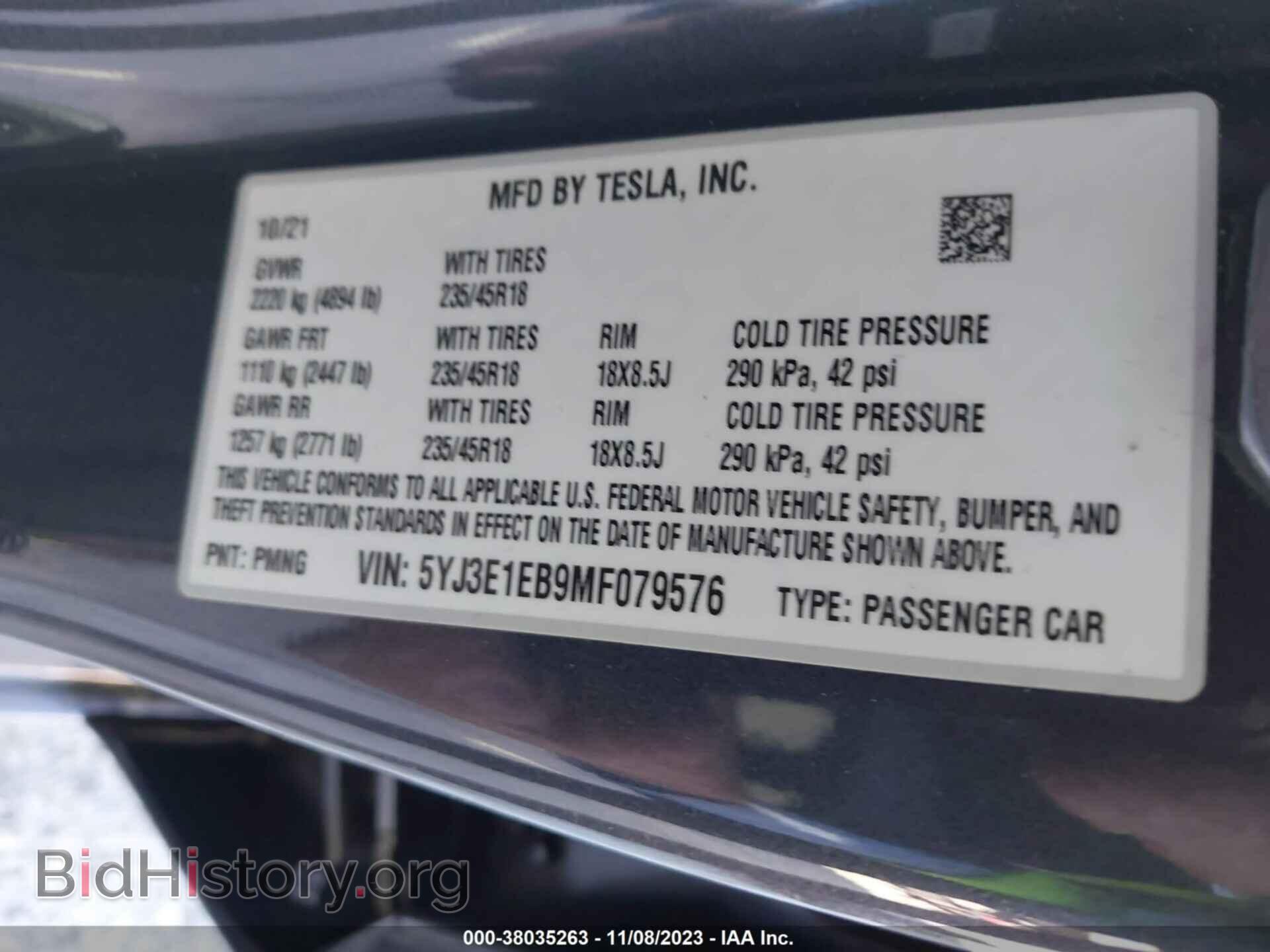 2021 TESLA MODEL 3 - VIN: 5YJ3E1EB9MF079576 - Фото 9
