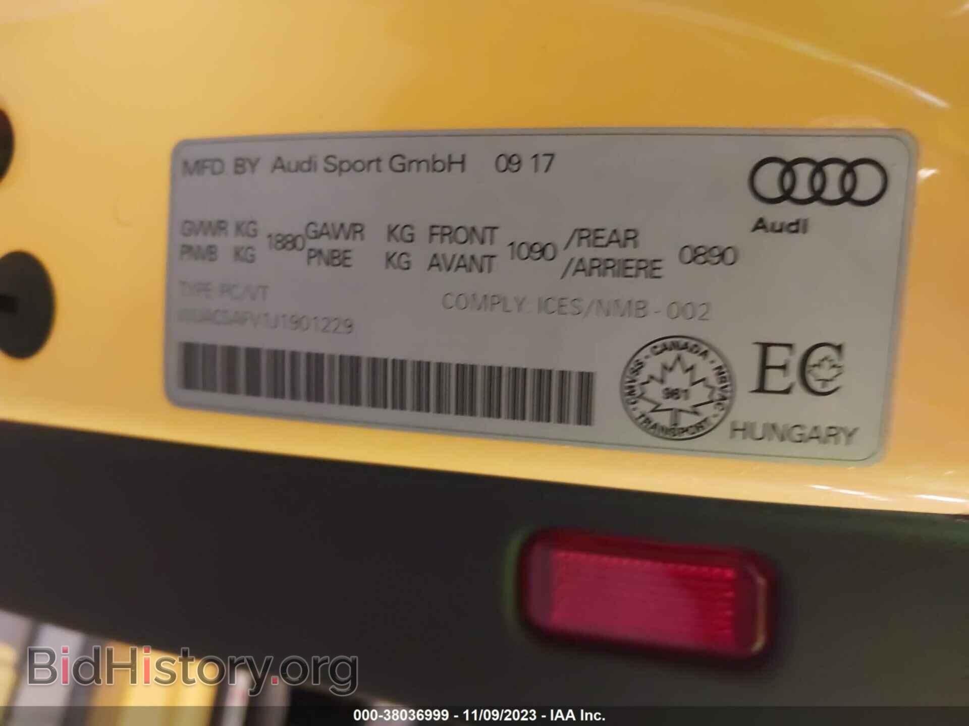 2018 AUDI TT RS - VIN: WUACSAFV1J1901229 - Фото 9